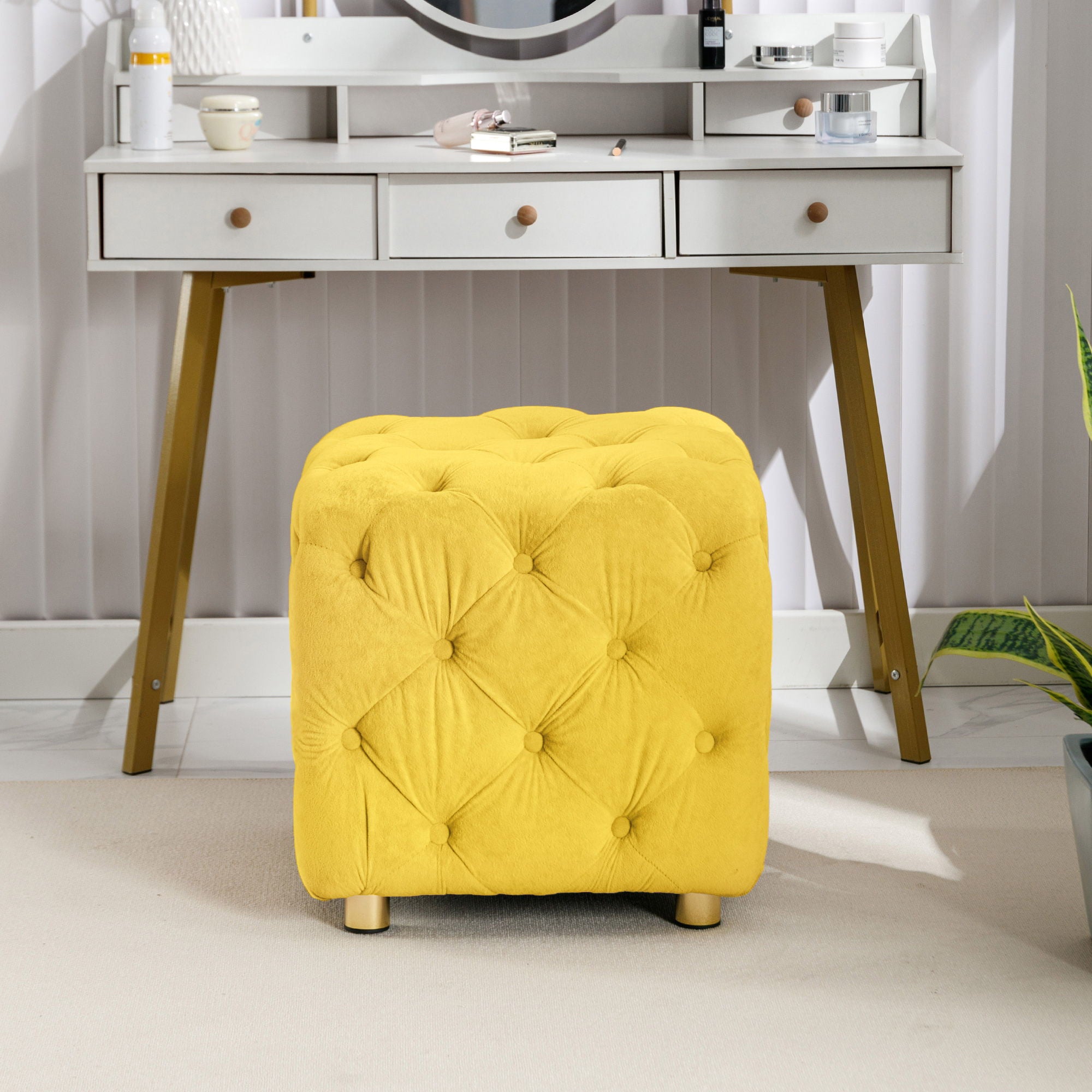 Modern Upholstered Ottoman, Exquisite Small End Table, Soft Foot Stool, Dressing Makeup Chair, Comfortable Seat For Living Room, Bedroom, Entrance