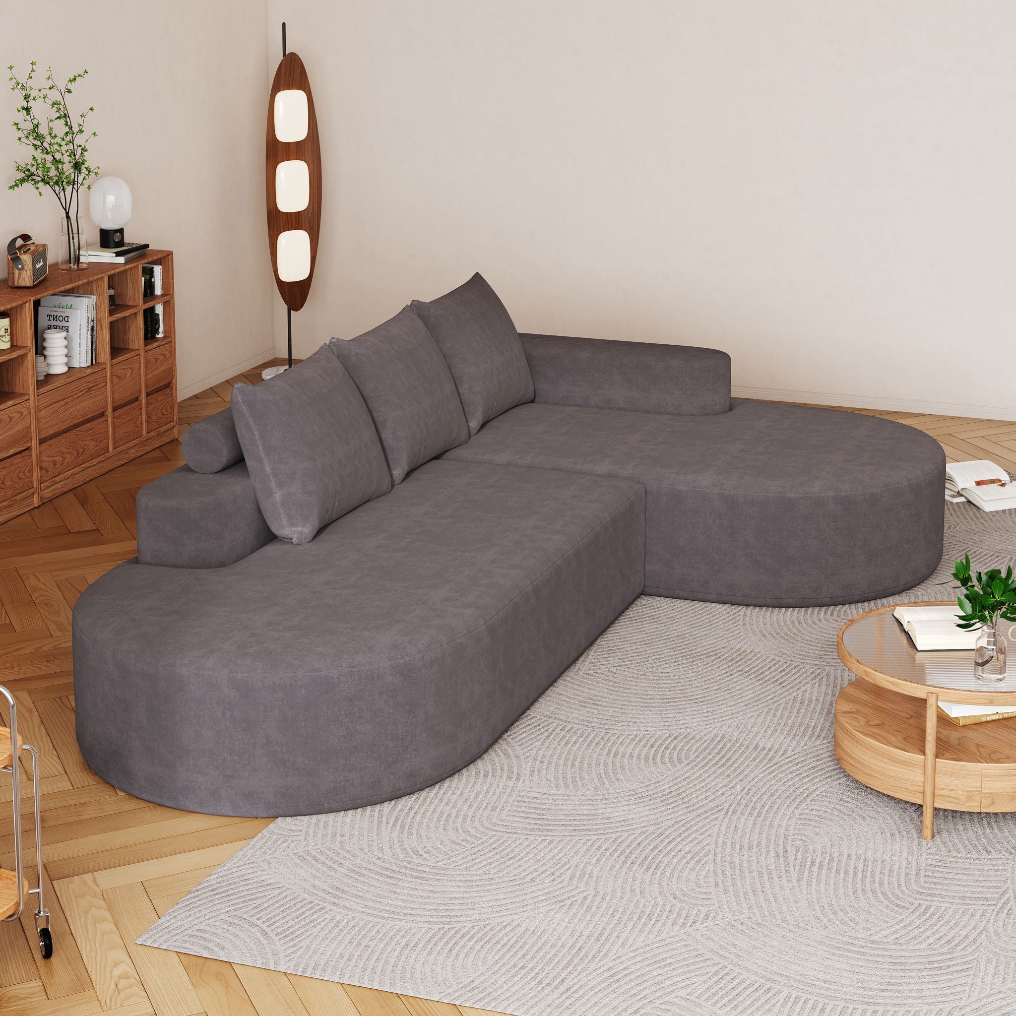 Modern Curved Sofa, L-Shaped Modular Sectional Set With 3 Pillows