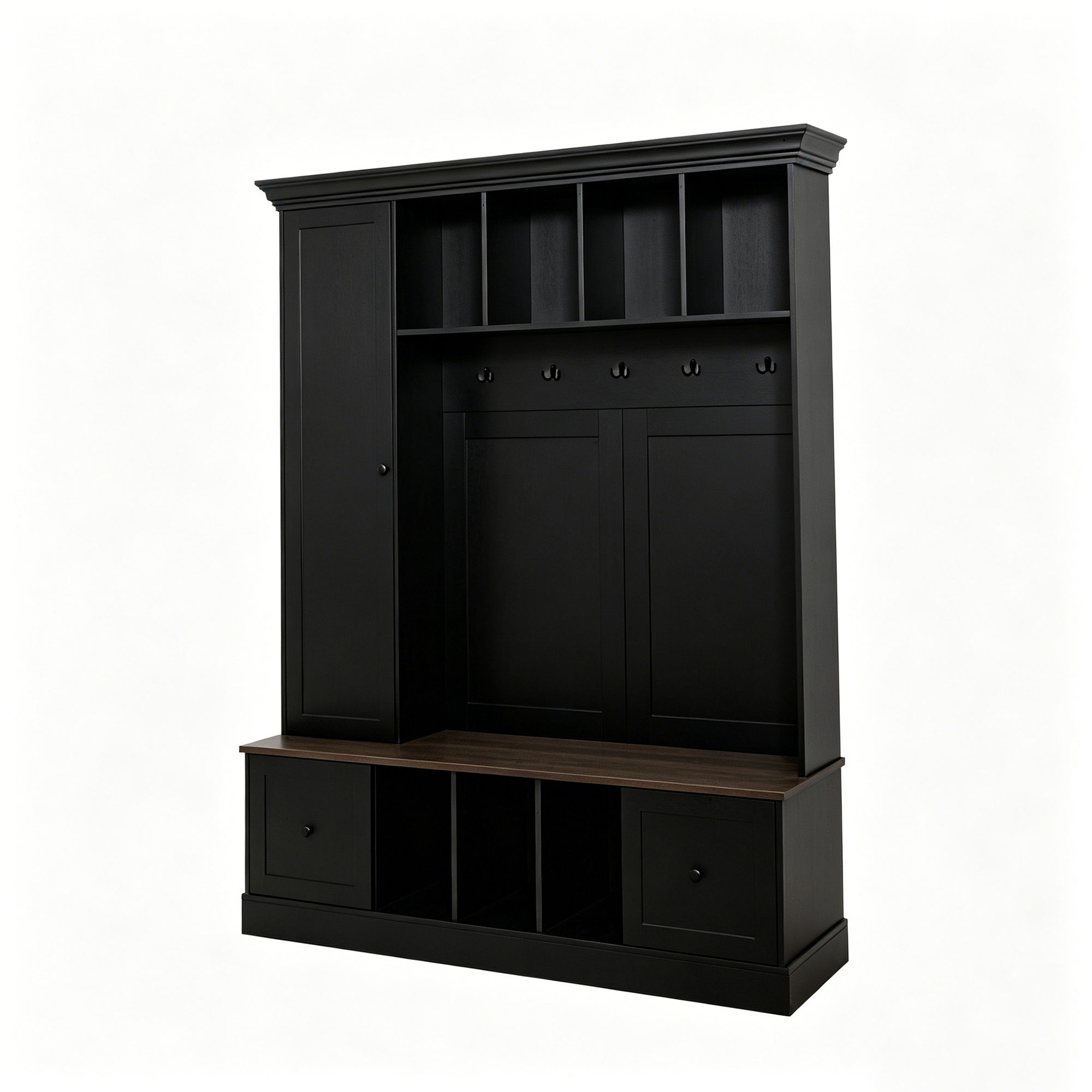 Hall Tree With Shoe Storage Bench, Entryway Coat Rack With 5 Hooks