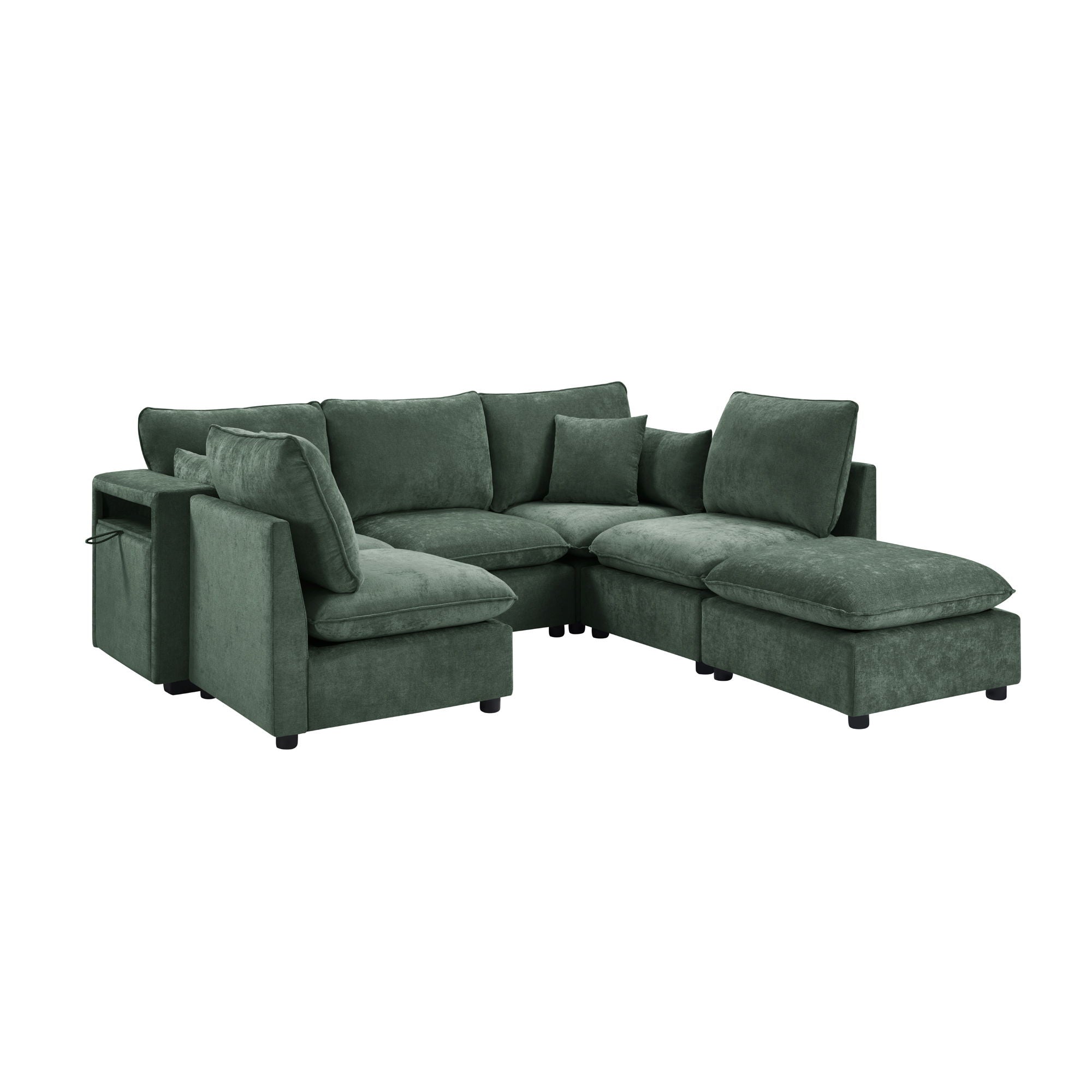 Modern Sectional Sofa U-Shaped With Movable Ottoman Storage Armrests And USB Ports