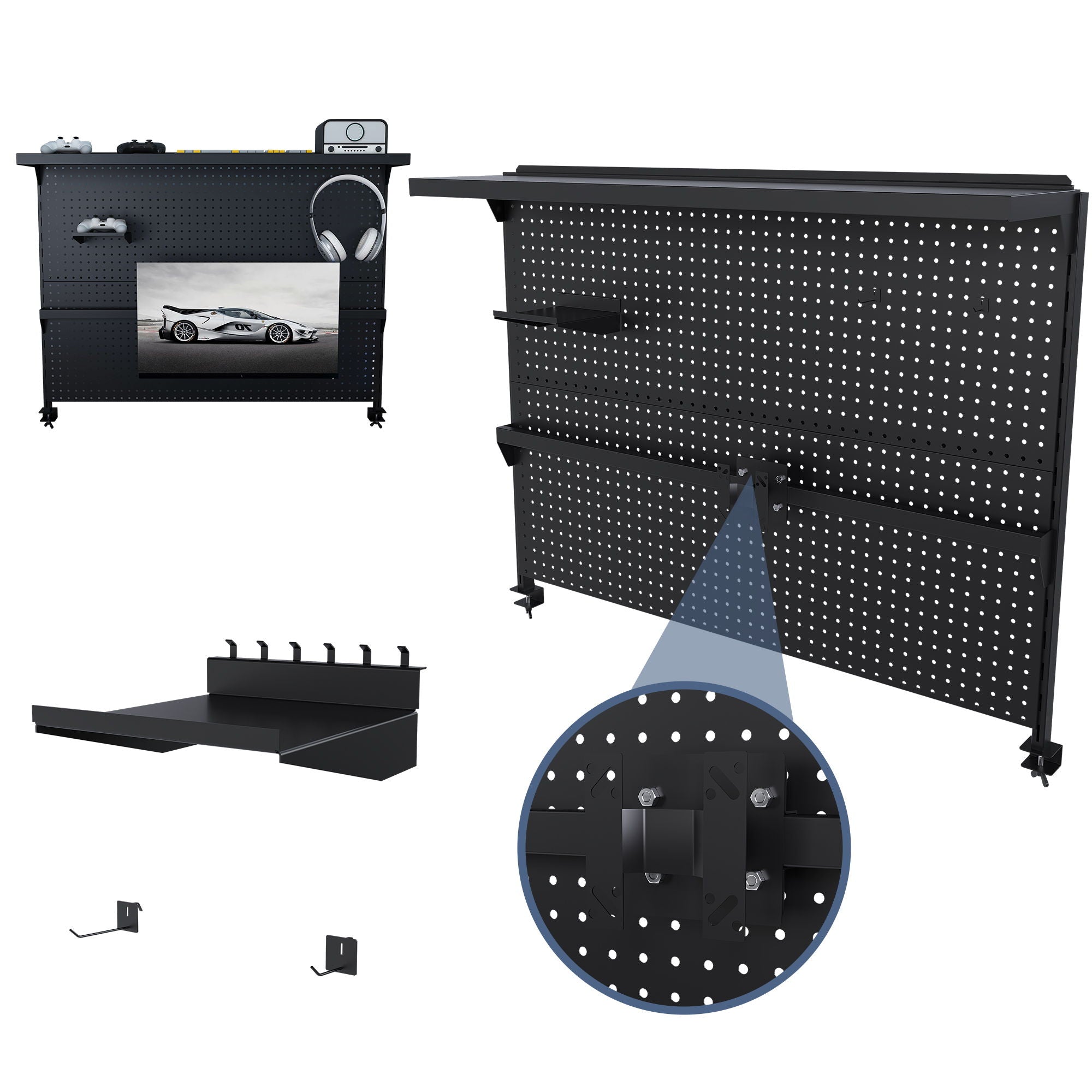 Clamp On Desk Pegboard With Single Monitor Stand