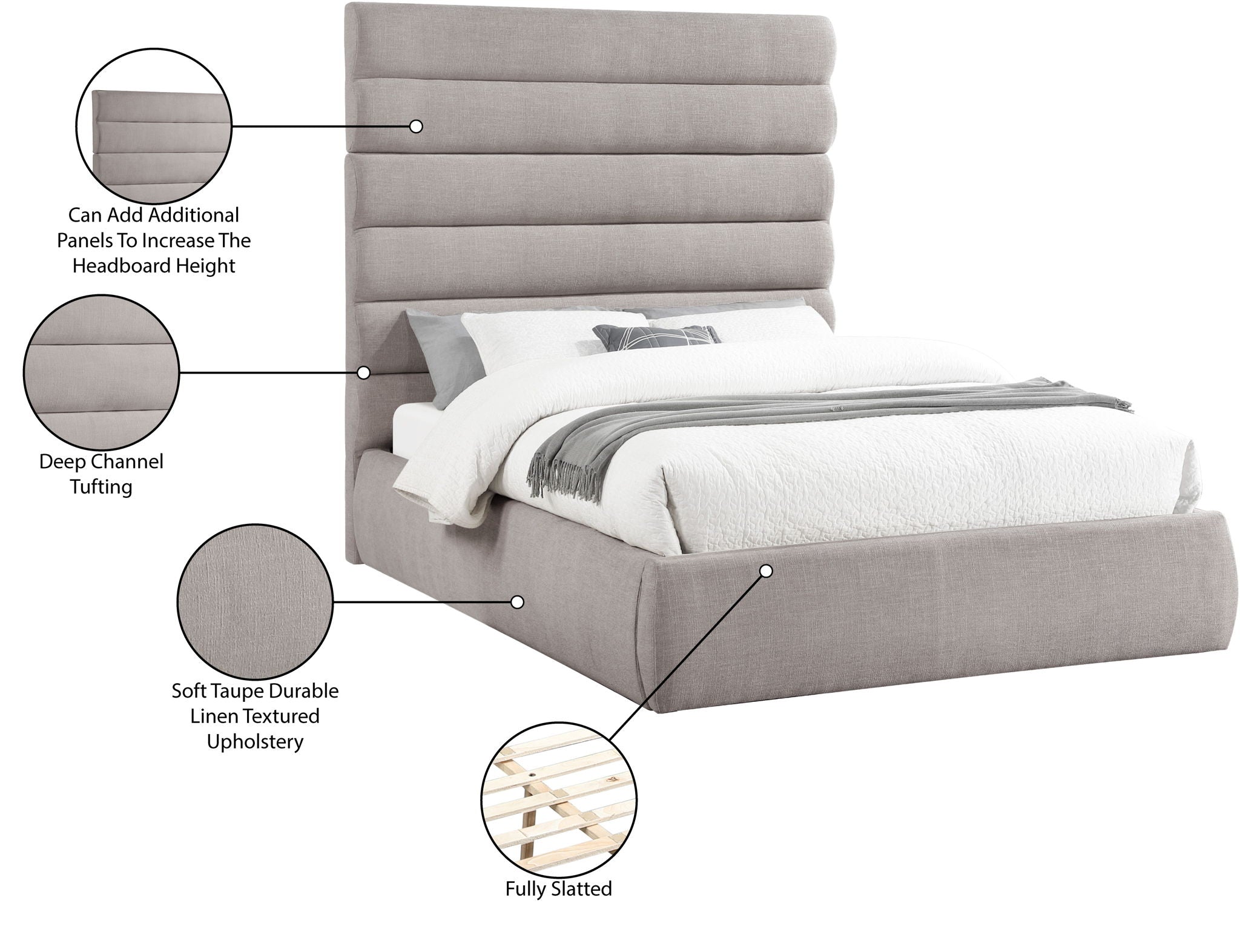 Adam - Linen Fabric Bed With 70.5" Headboard