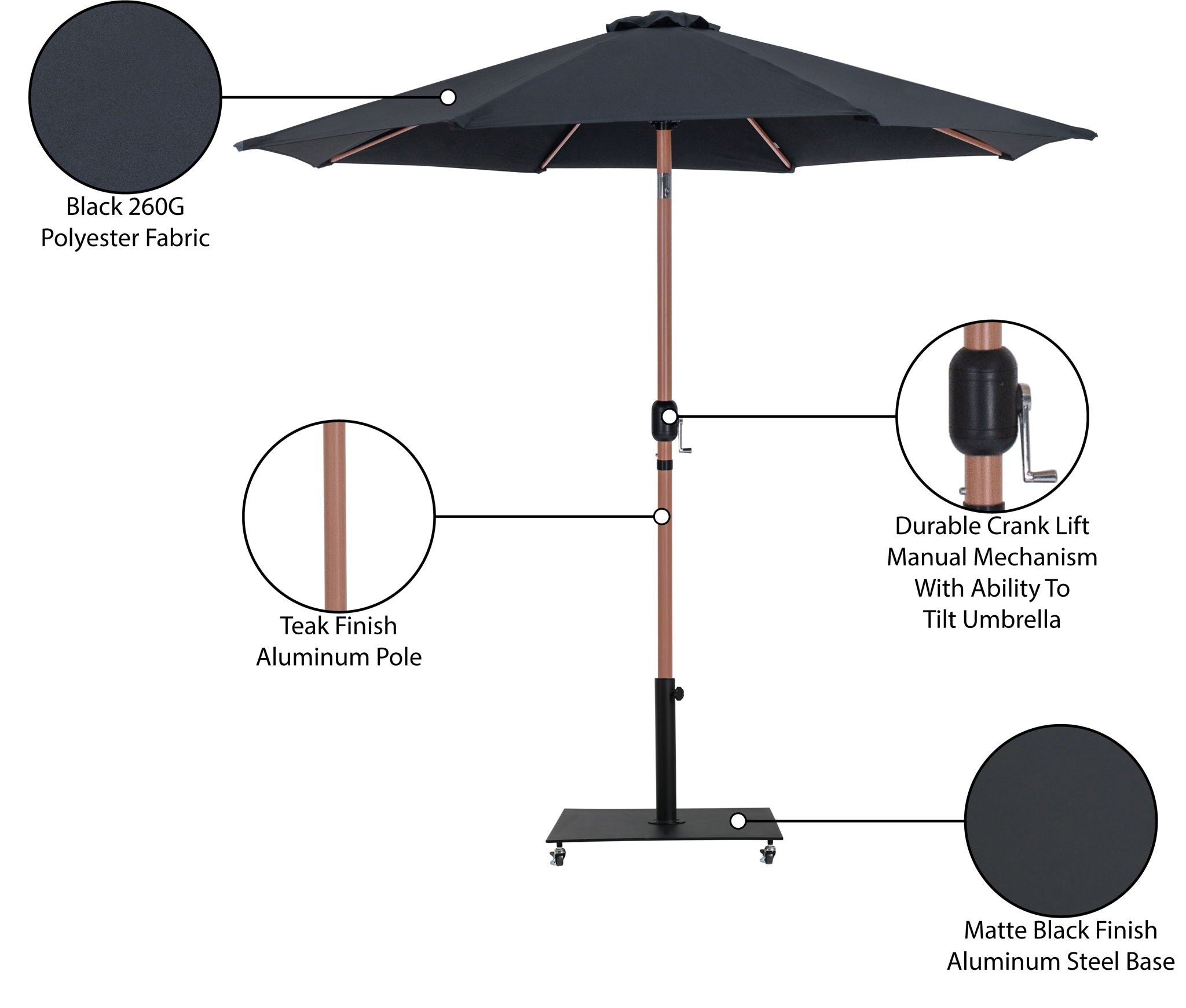 Fiji - Aluminum Patio Umbrella With Square Black And Teak Base