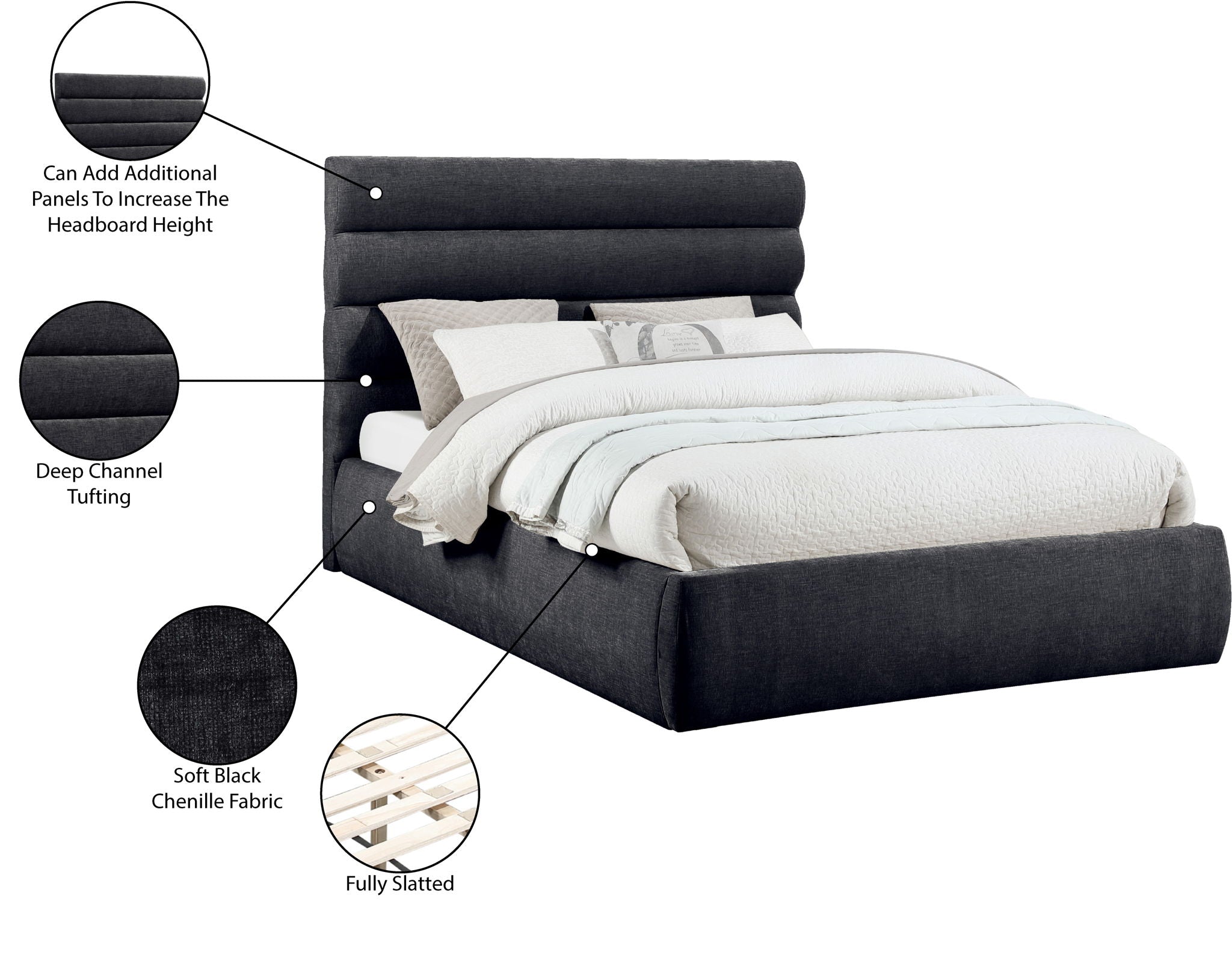 Adam - Chenille Fabric Bed With 52" Headboard