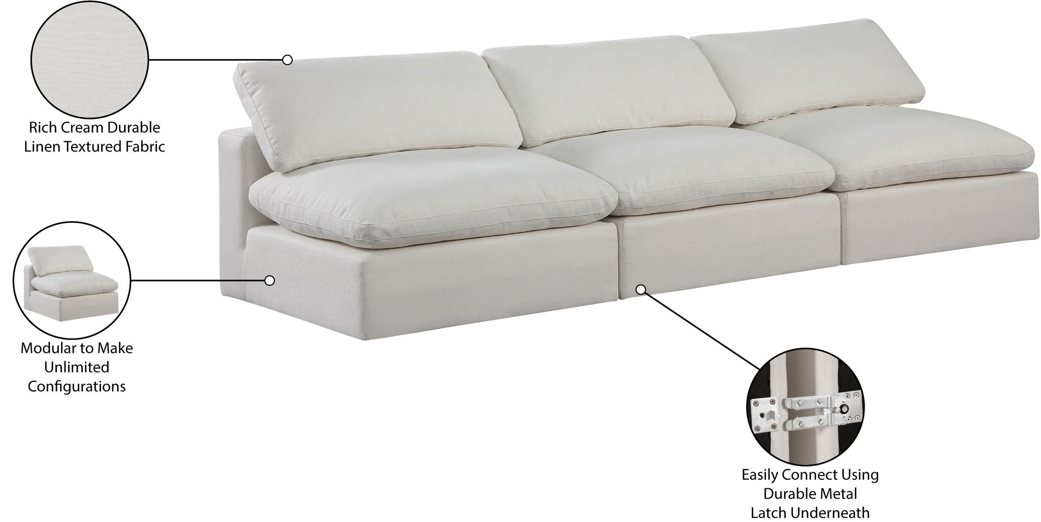 Comfy - Linen Modular Armless Sofa 3 Seats