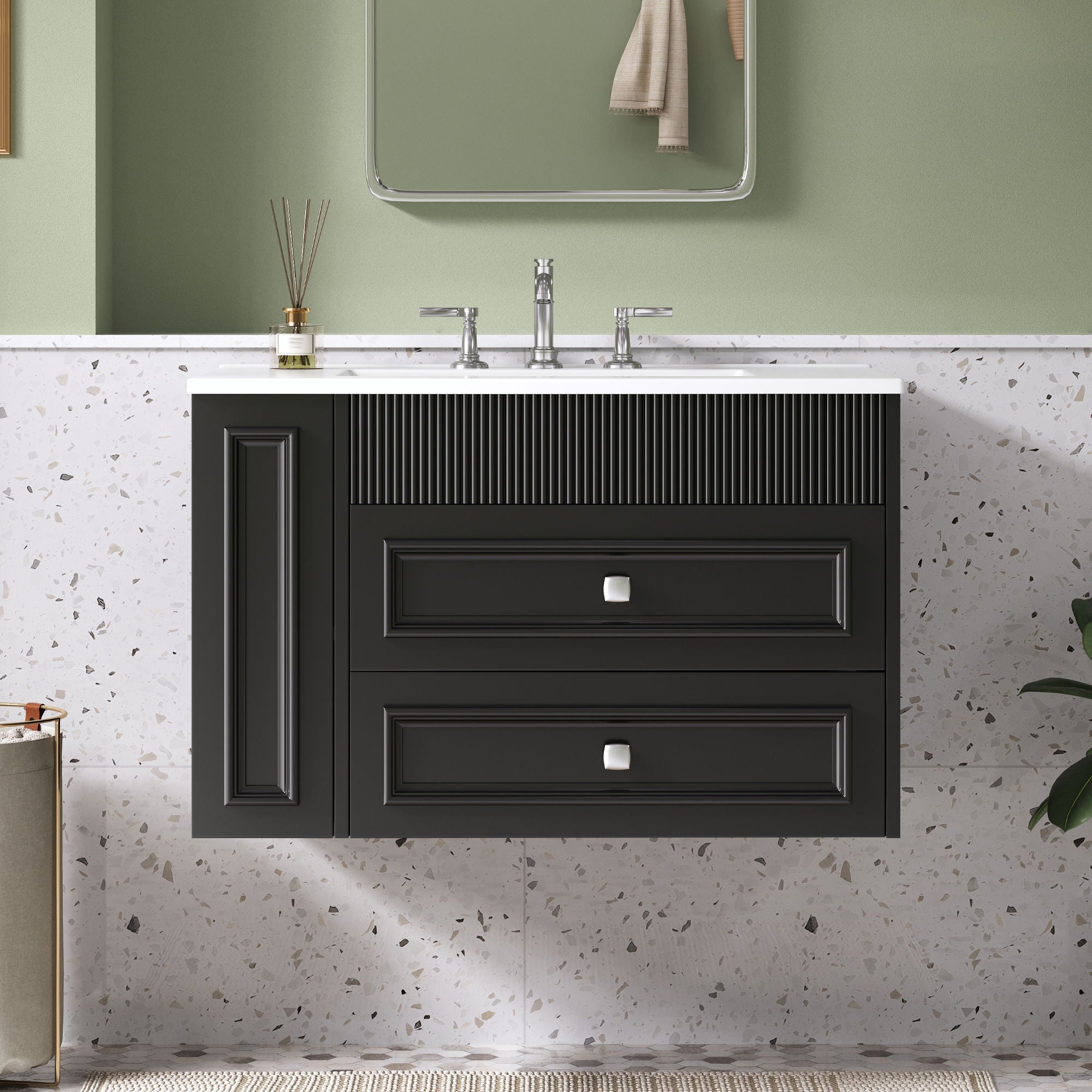 Wall Mounted Bathroom Vanity With 2 Drawers, Sink, Floating Storage Unit