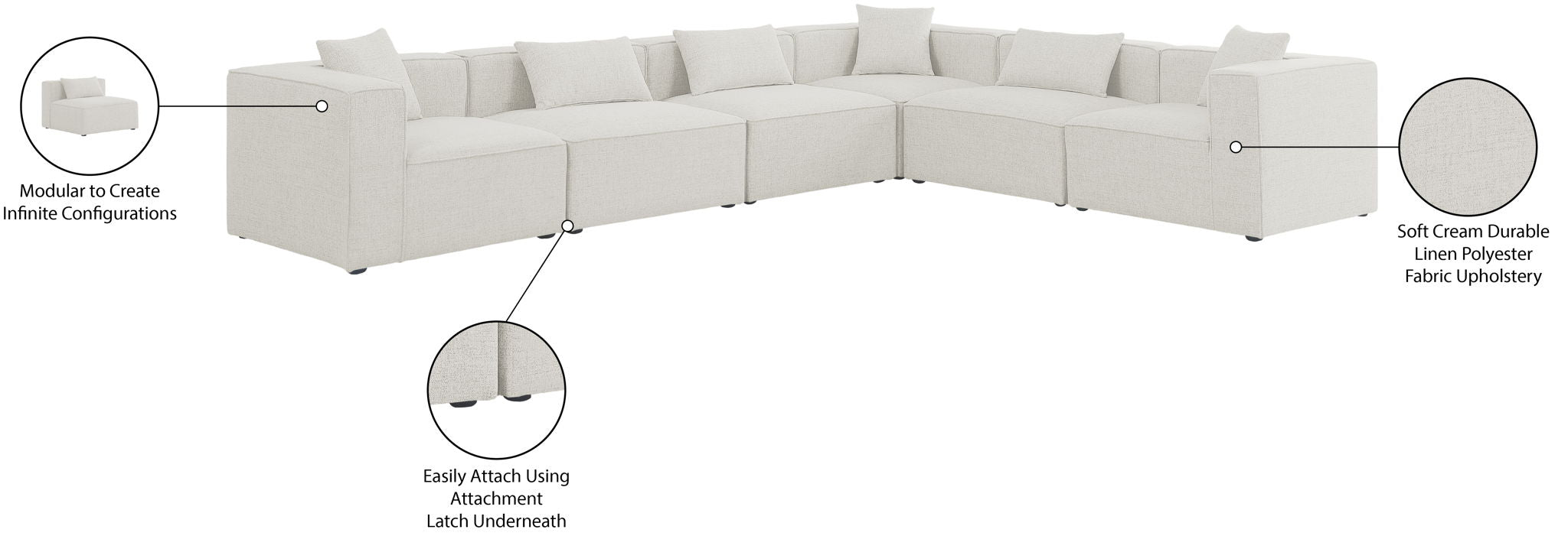 Cube - Linen 6 Piece Modular Corner Sectional