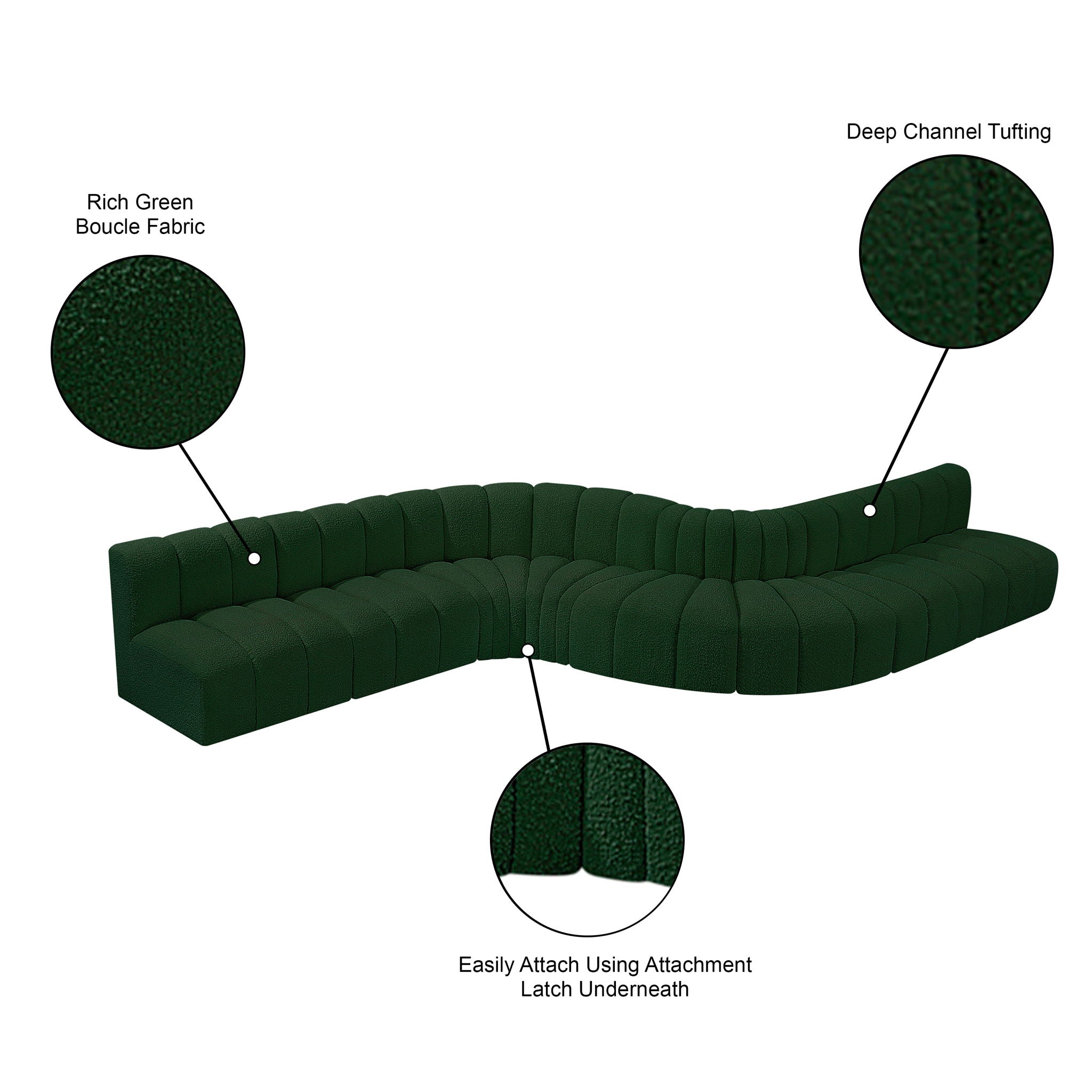 Arc - Boucle Fabric 8 Piece Curved Modular Sofa