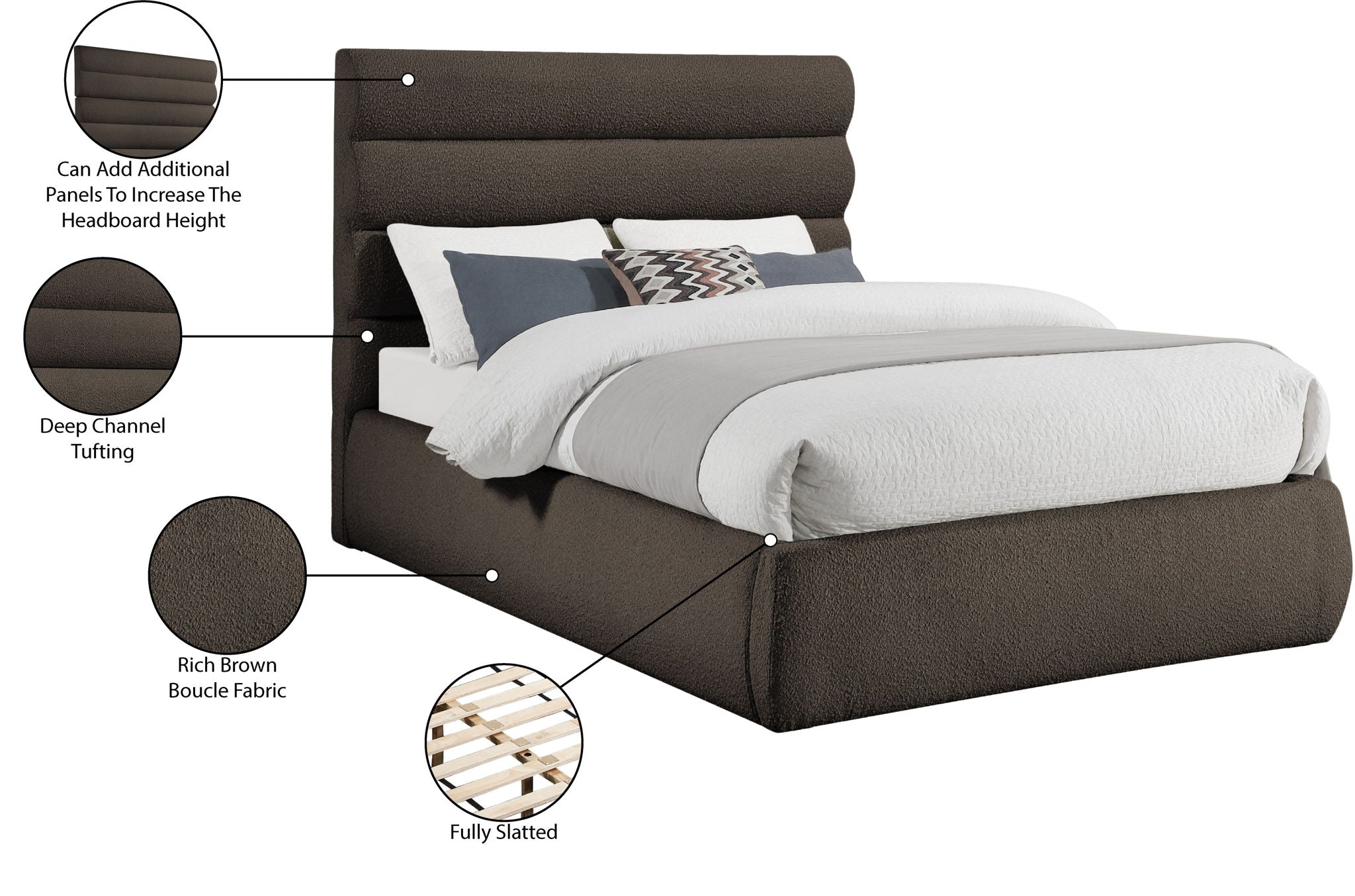 Adam - Boucle Fabric Bed With 52" Headboard