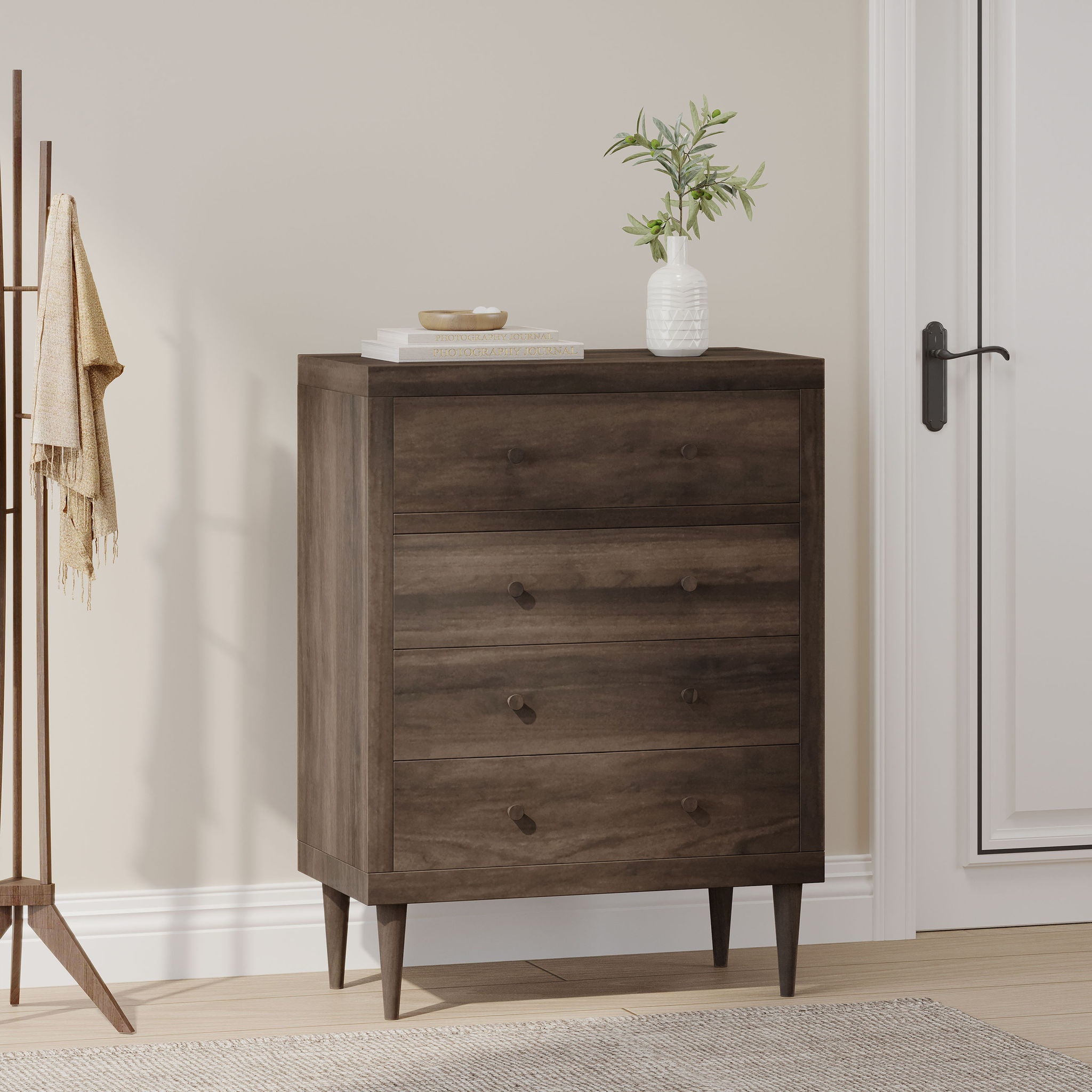 Farhart - Mid Century Modern 4 Drawer Dresser - Walnut