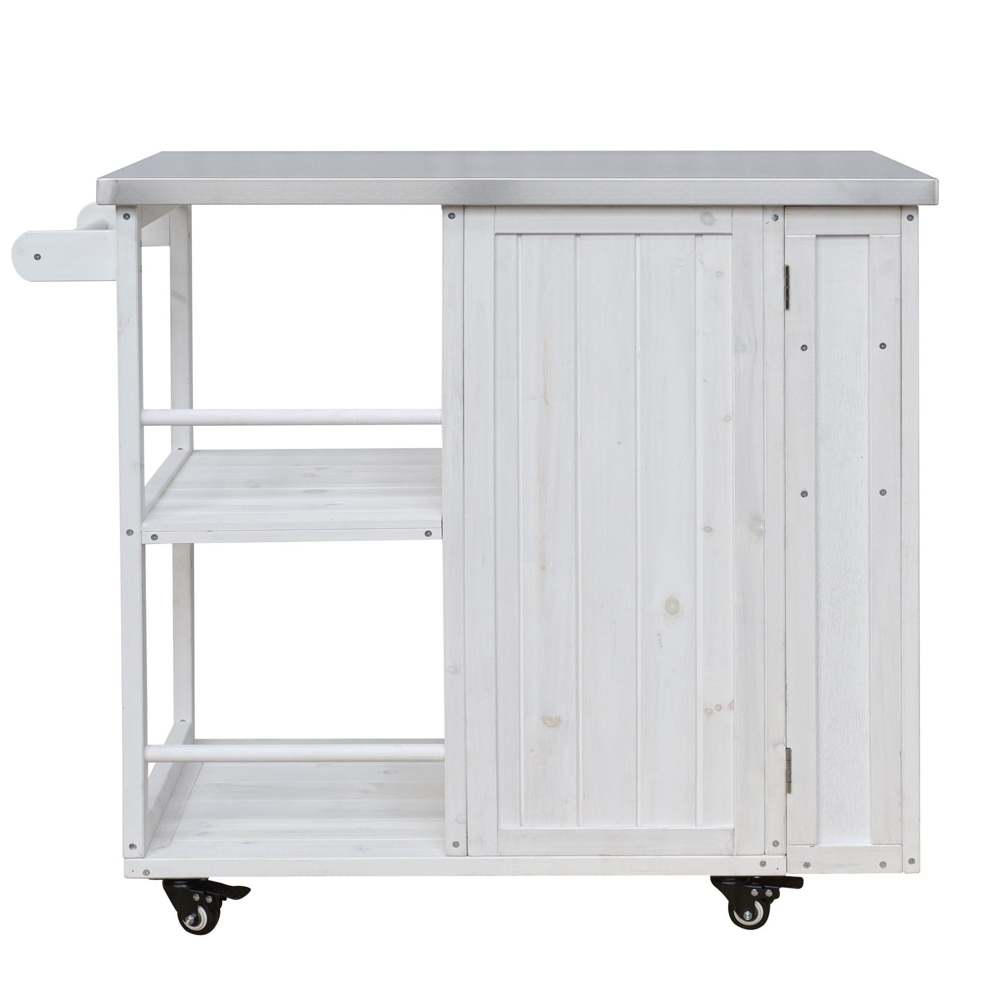 Outdoor Kitchen Island Prep Station With Lockable Wheels, Ample Storage, Towel & Spice Racks
