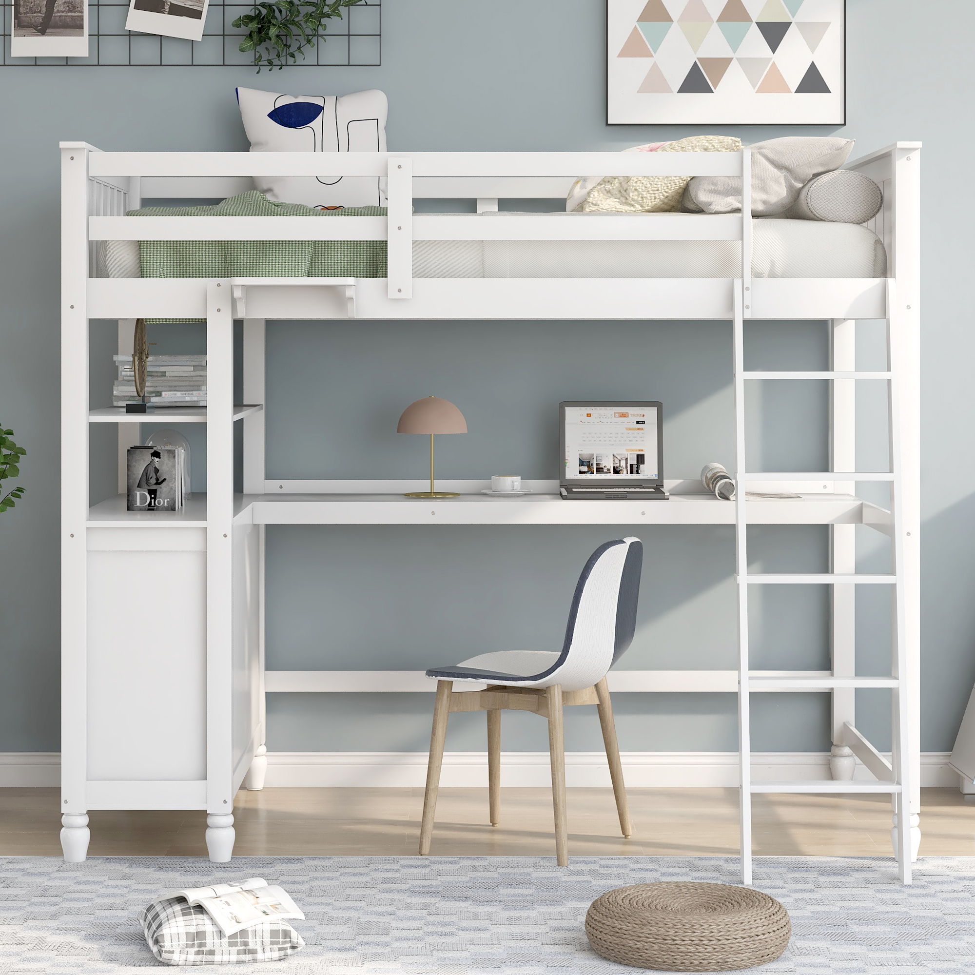 Loft Bed With Drawers With Desk And Shelves