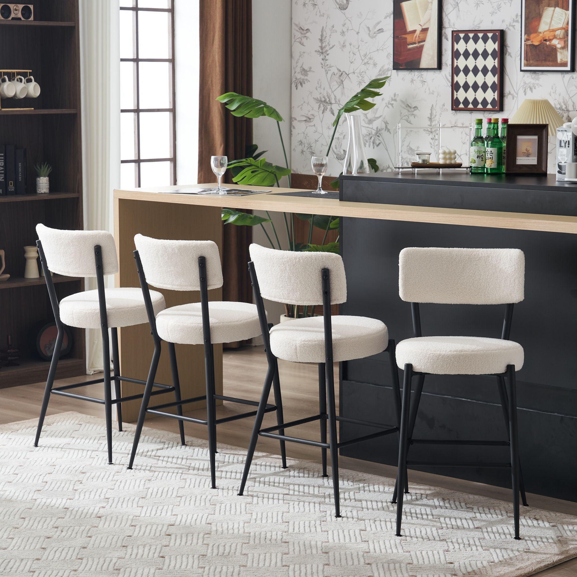 Modern Teddy Fabric Upholstered Bar Stools - Legs
