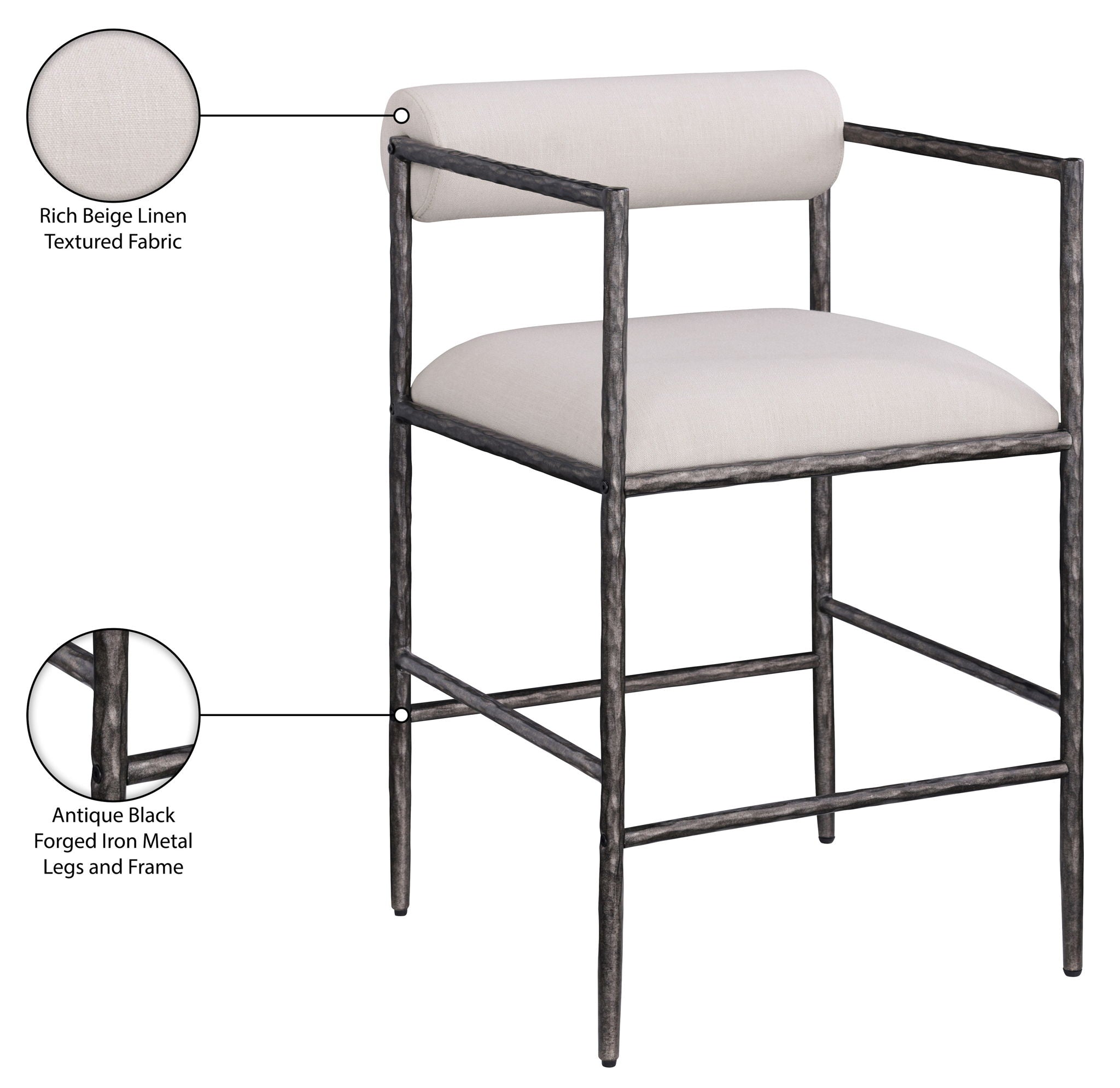 Axis - Linen Textured Beige Fabric Upholstered Counter Stool (Set of 2)