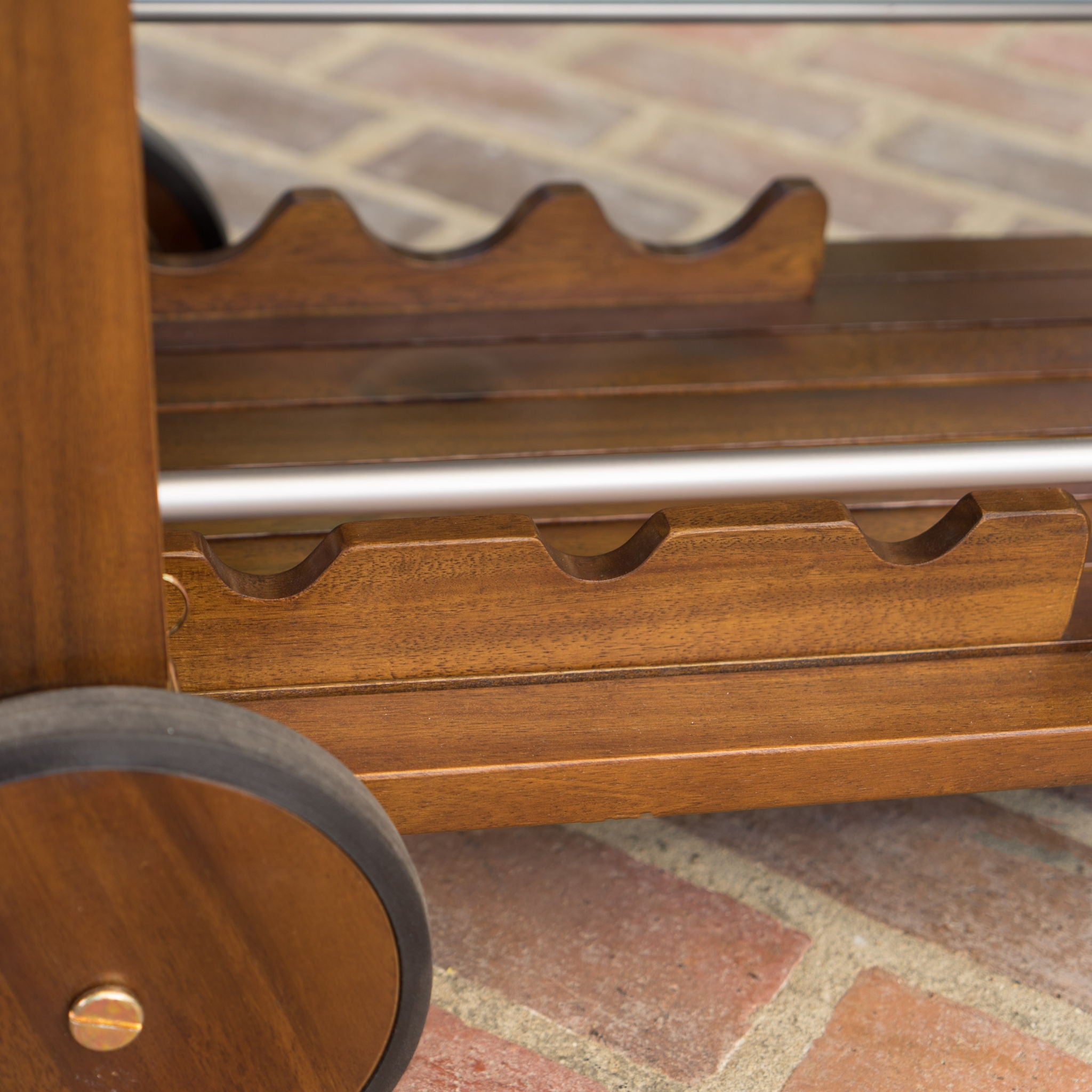 Wood And Aluminum Bar Cart With 2 Shelves - Oak / Silver
