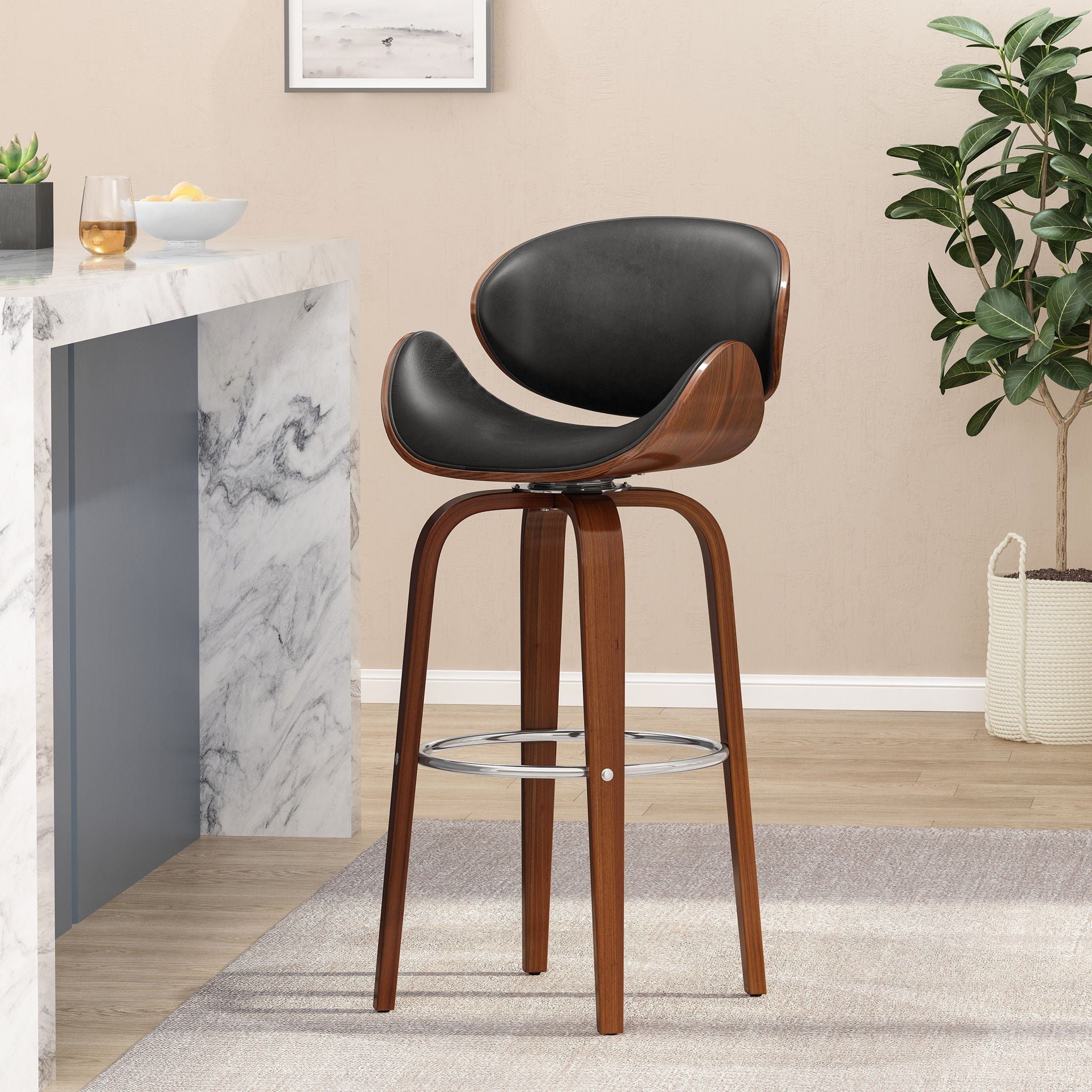 Lumos - Mid Century Modern Upholstered Swivel Barstool