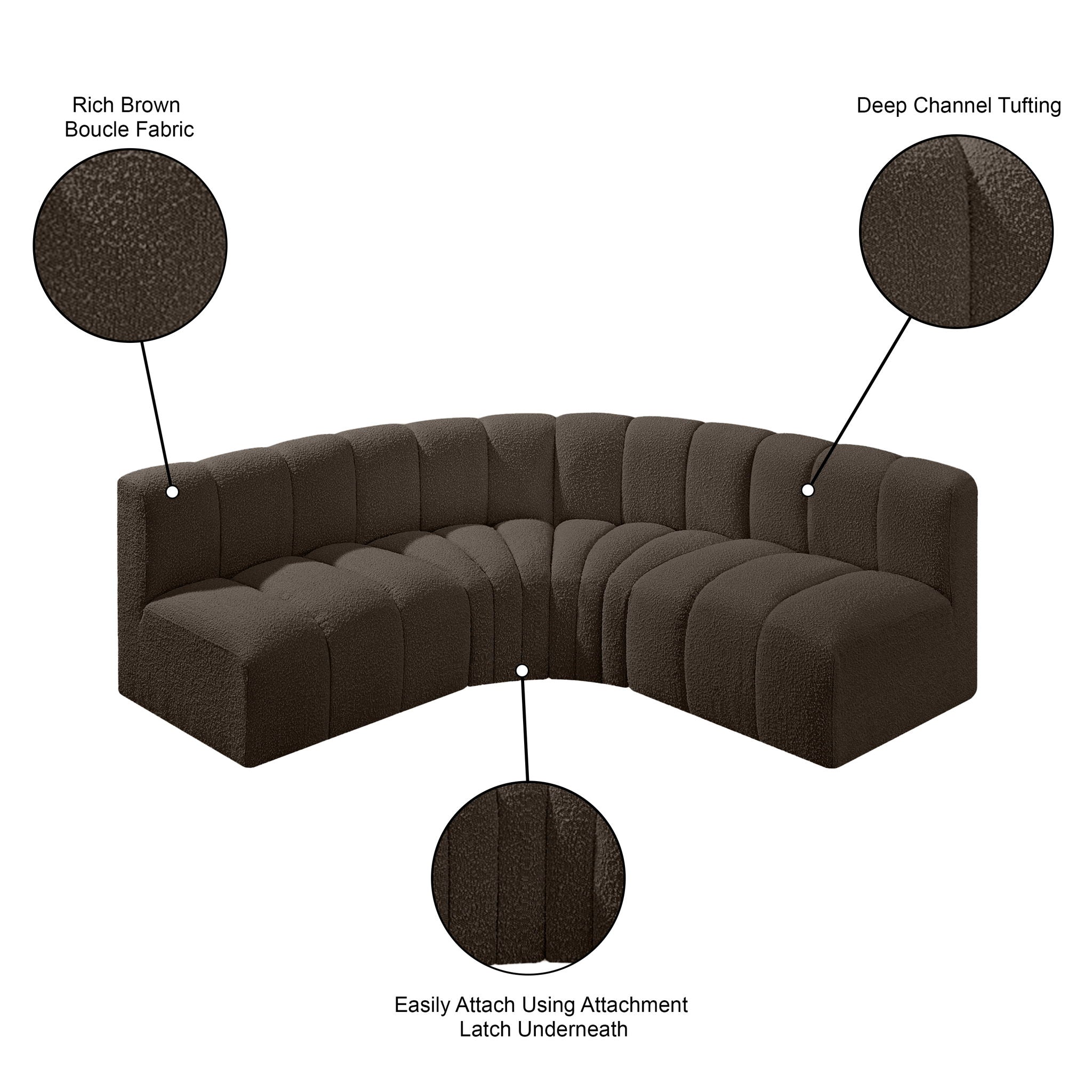 Arc - Boucle Fabric 4 Piece Corner Modular Sofa