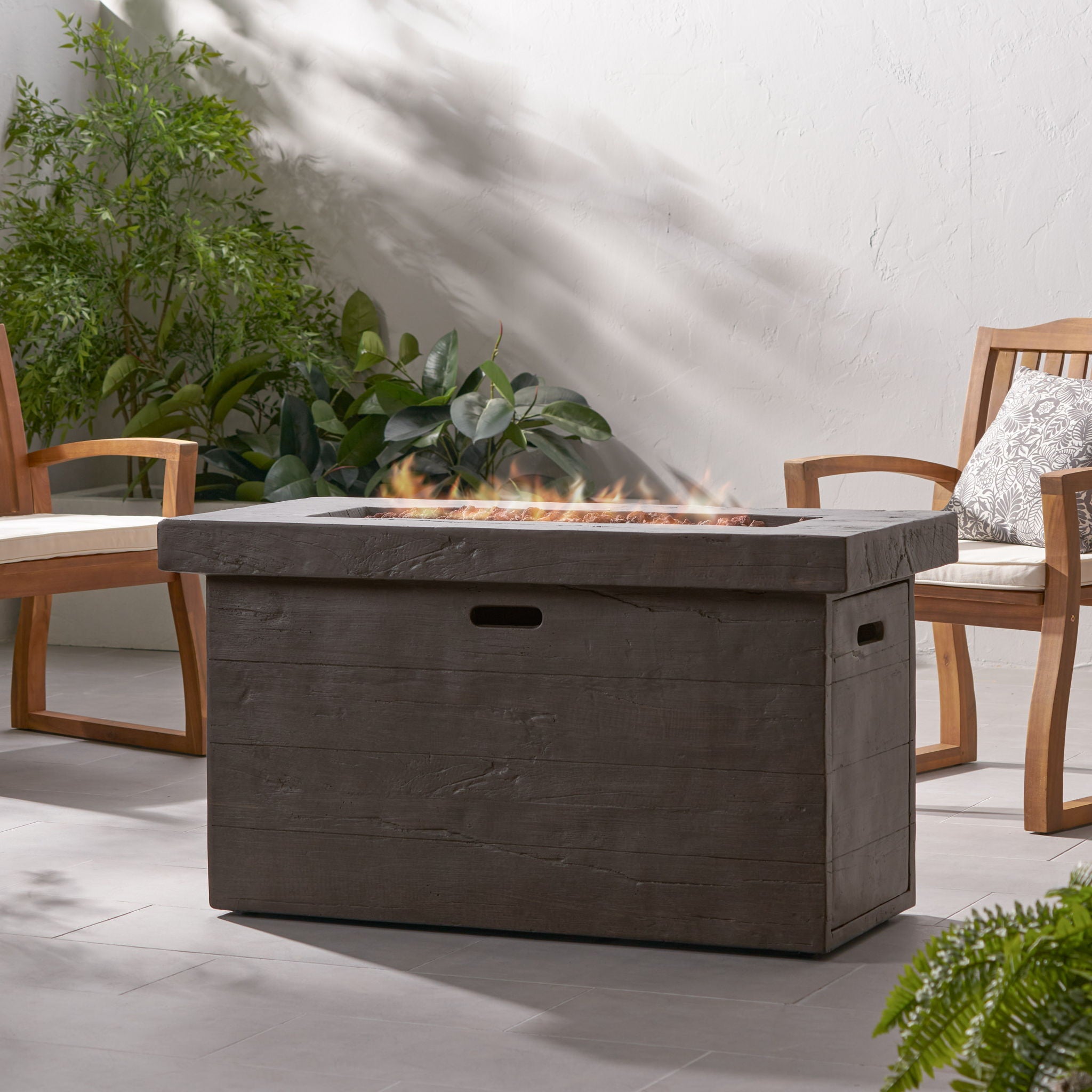 Custer - Rectangular Fire Pit 50, 000 Btu Magnesium Oxide - Brown