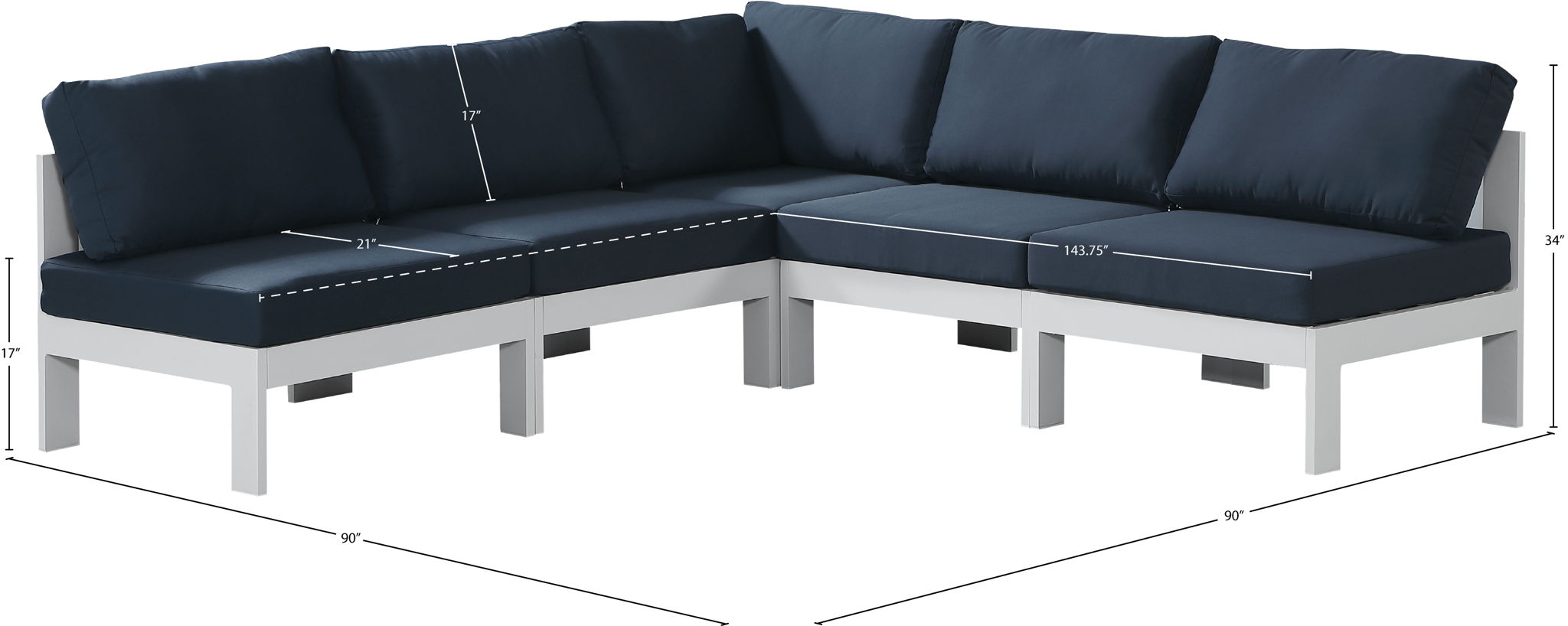 Nizuc - Outdoor Patio 5 Piece Modular Sectional With White Frame