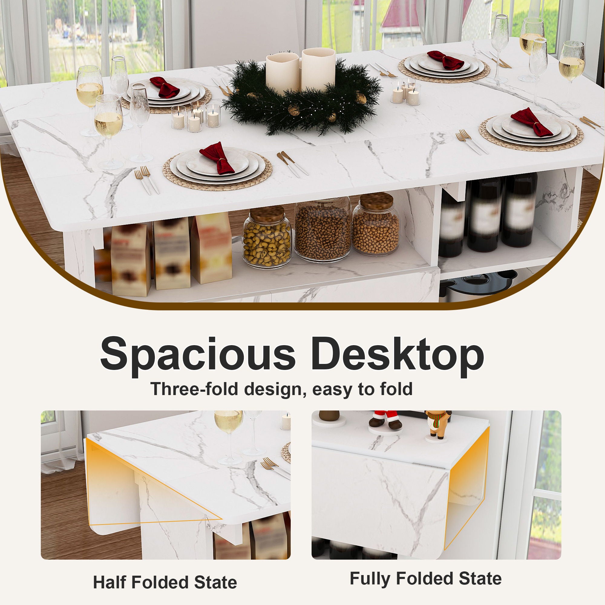 Multi Functional Folding Table With Storage Shelves And Wheels