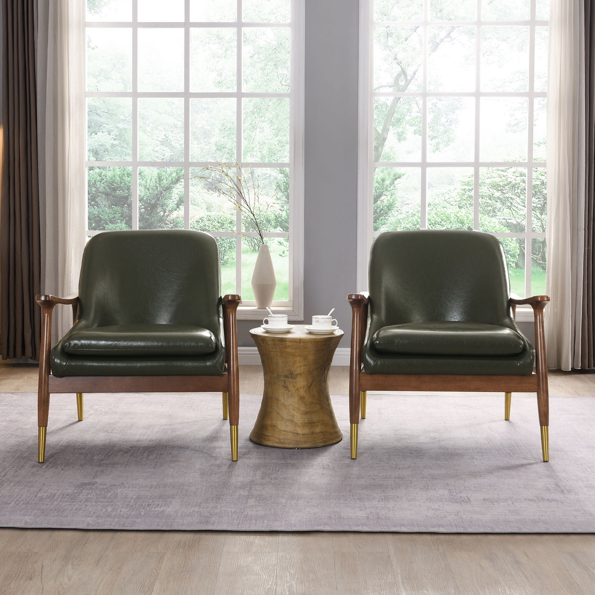 Mid - Century Accent Chair With Cushioned Seat, Brass Tipped Legs