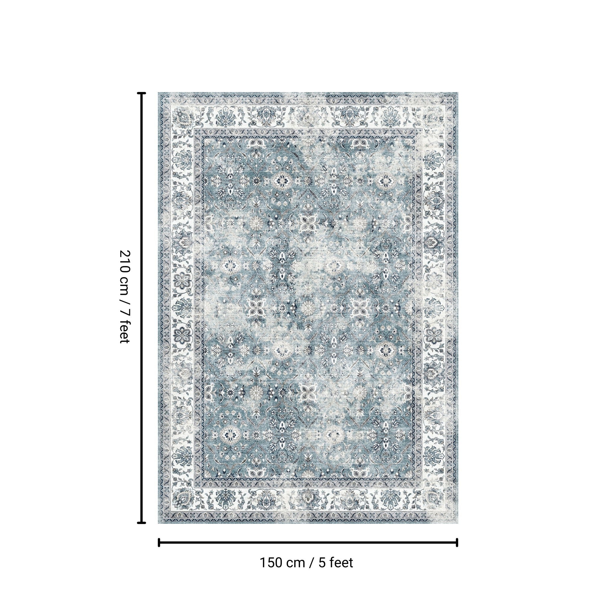 Toucan - 5' X 7' Washable Non - Slip Area Rug, Elegant Design - Silver