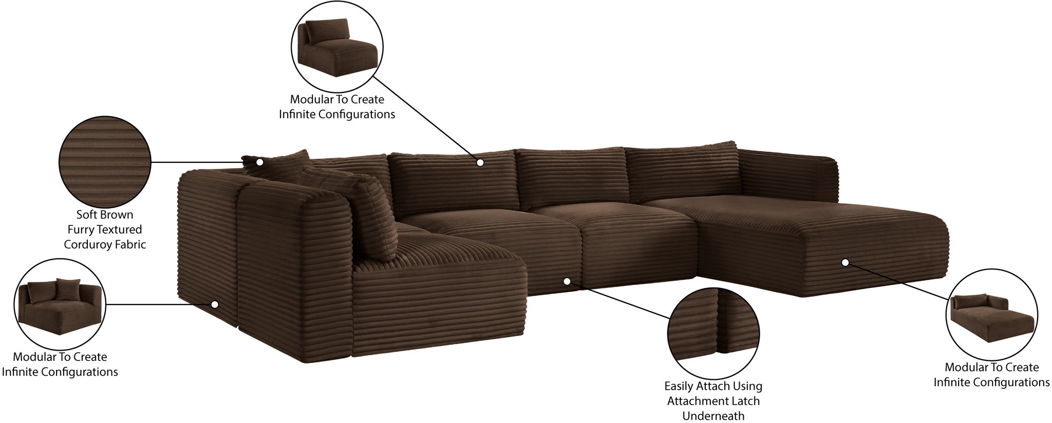 Shaggy - 5 Piece Modular U-Shaped Sectional