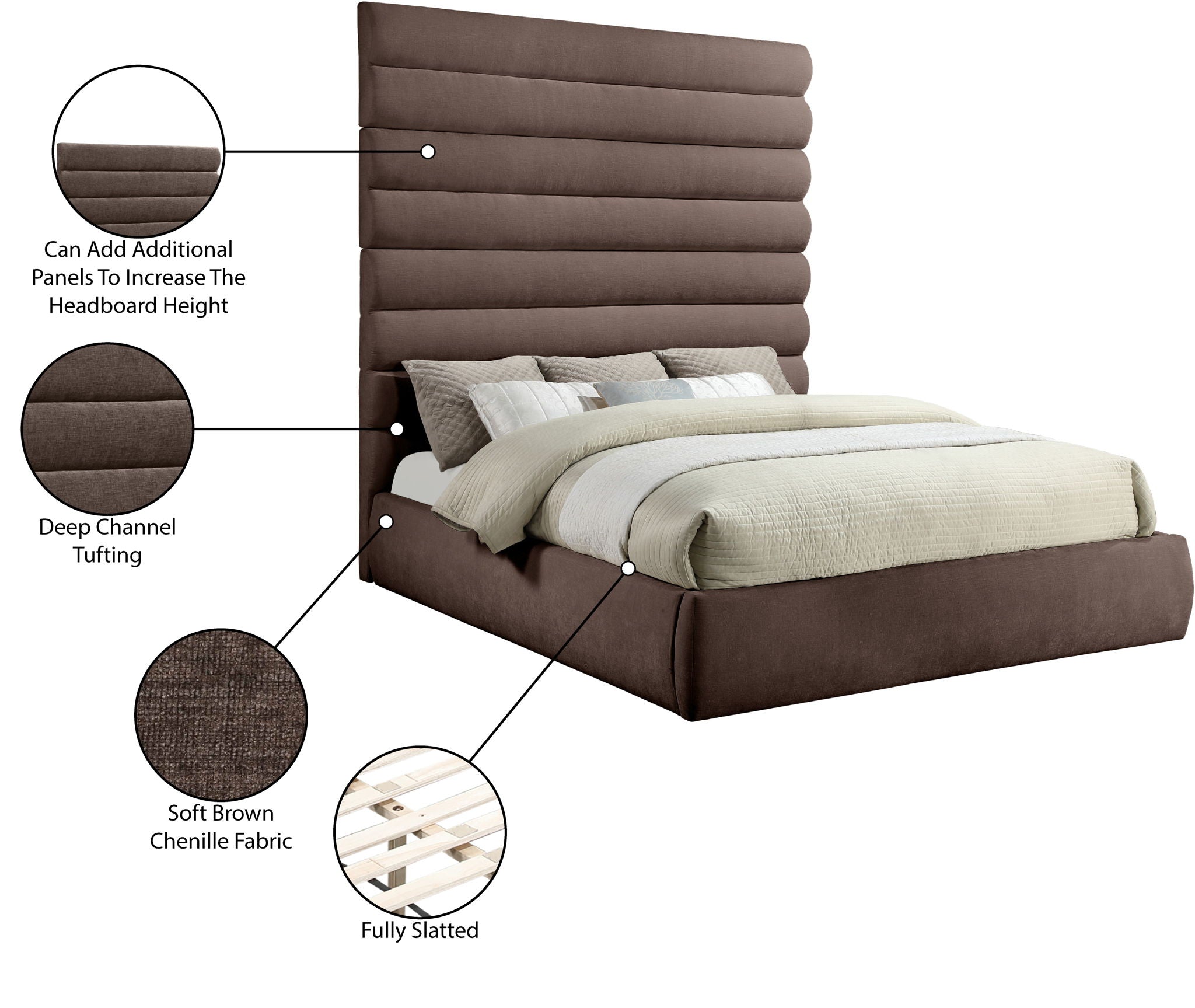 Adam - Chenille Fabric Bed With 89" Headboard