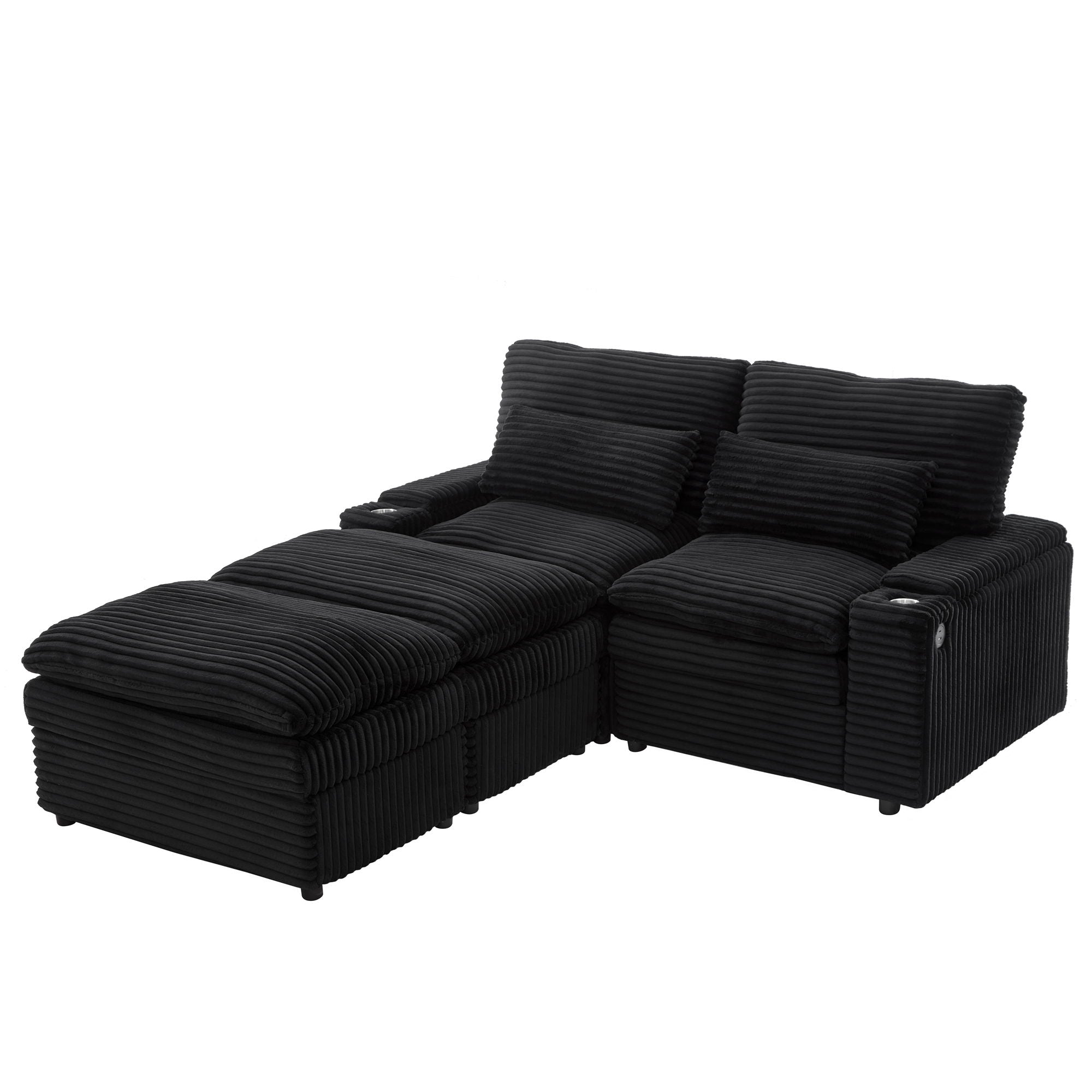 Convertible Loveseat Sofa With Storage, USB Ports, Cup Holders