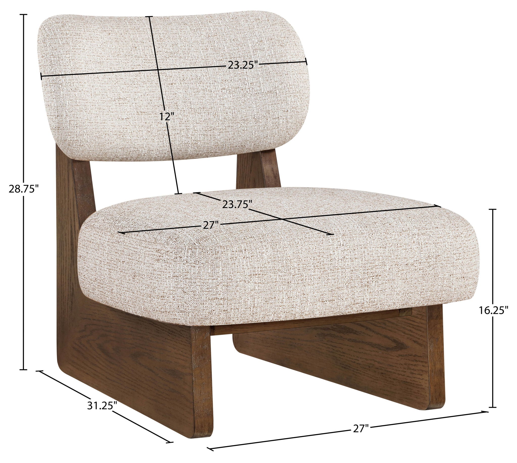 Vetra - Linen Textured Fabric Upholstered Accent Chair With Brown Base