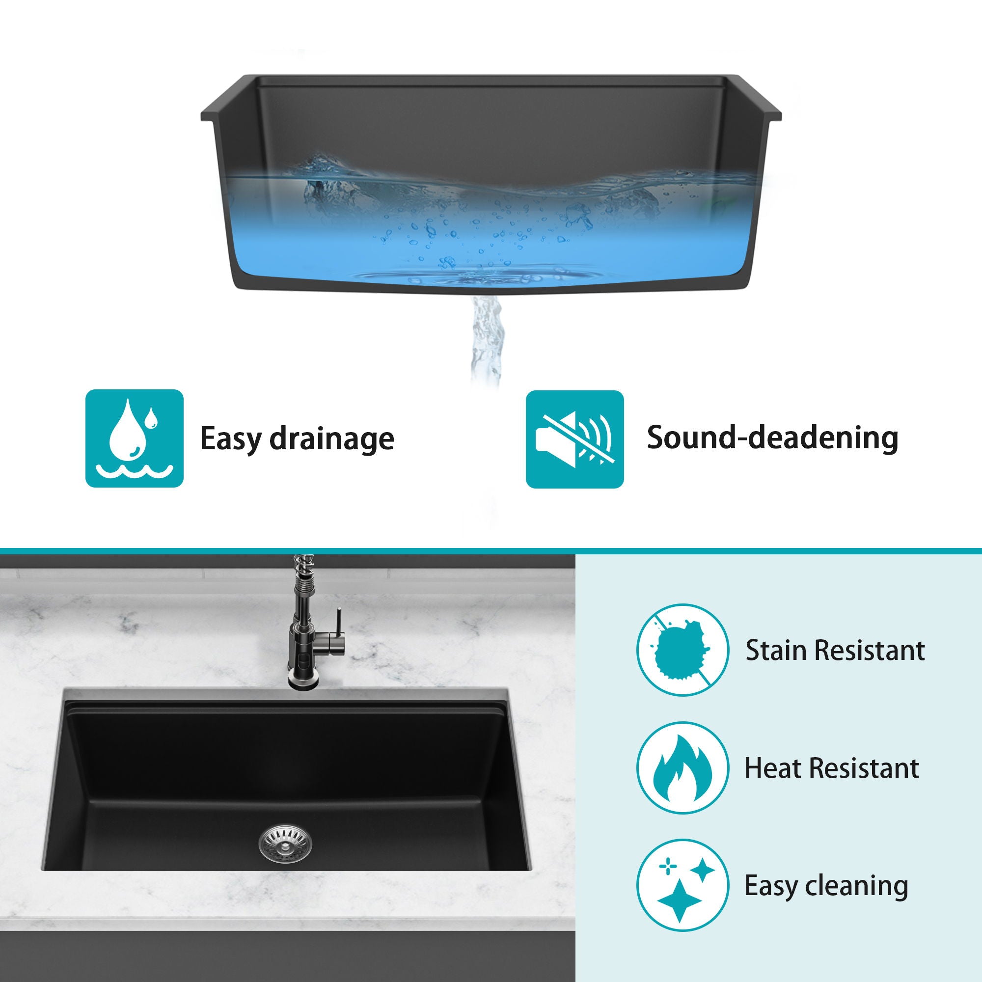 Quartz Kitchen Sink, Granite Composite Workstation Undermount