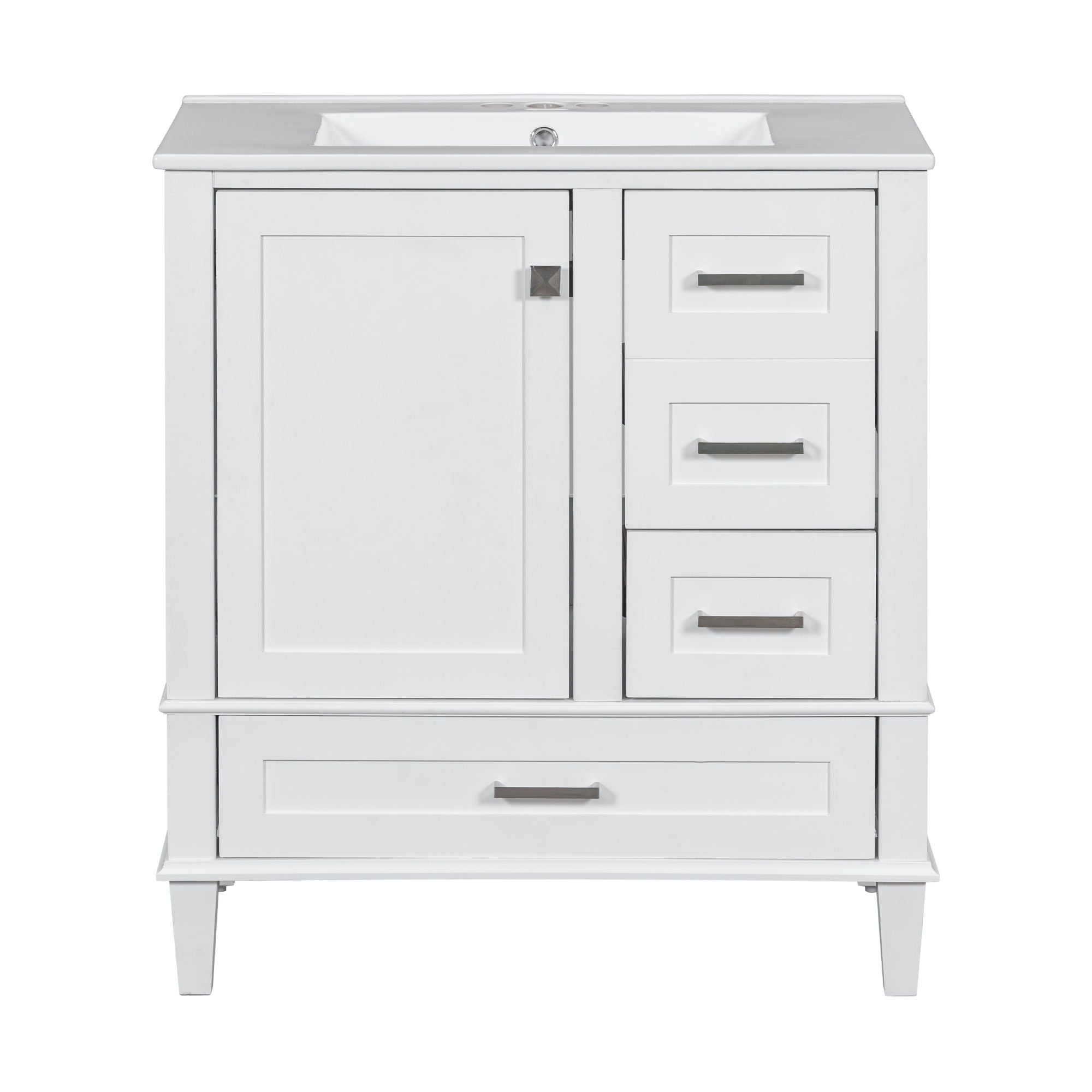 Bathroom Vanity & Tall Storage Cabinet Set With Doors, Adjustable Shelves, Soft Close Hinges, Sink