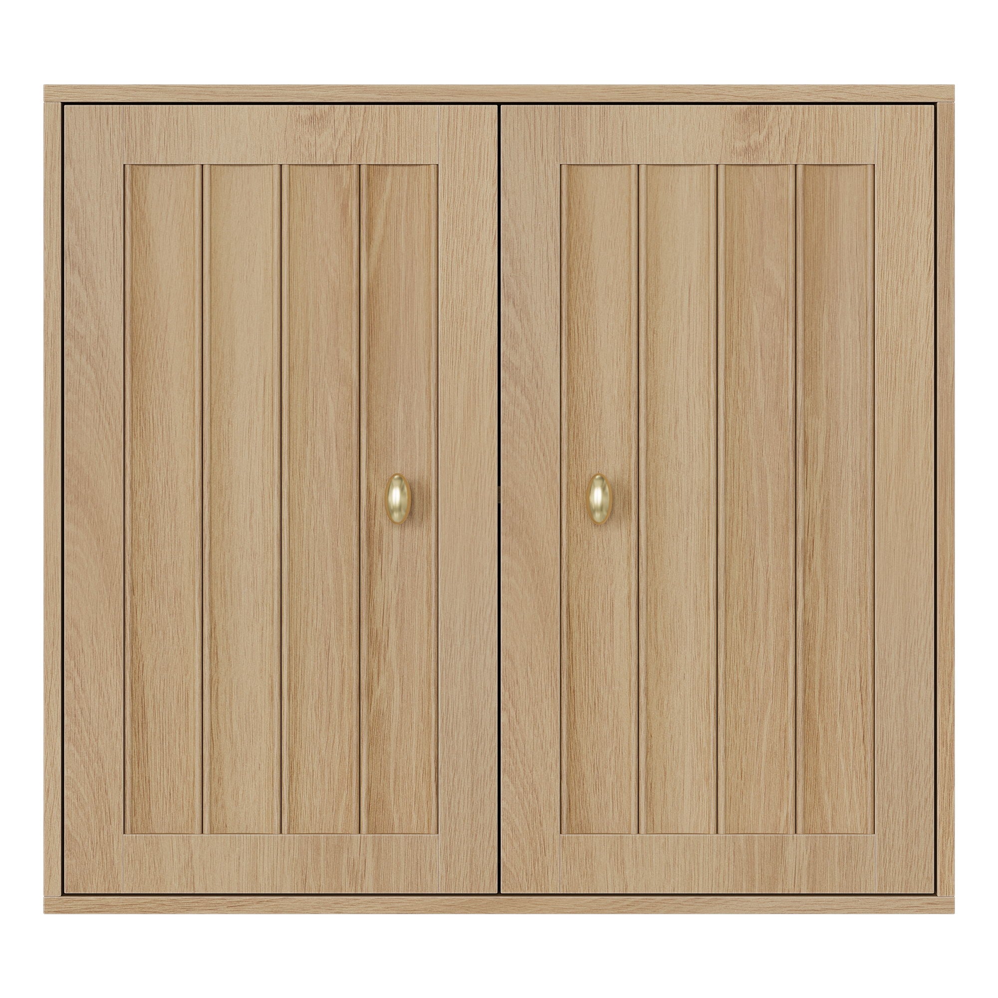 Wall Mounted Bathroom Cabinet With Double Doors And Vertical Grooved Design For Bathrooms - Oak