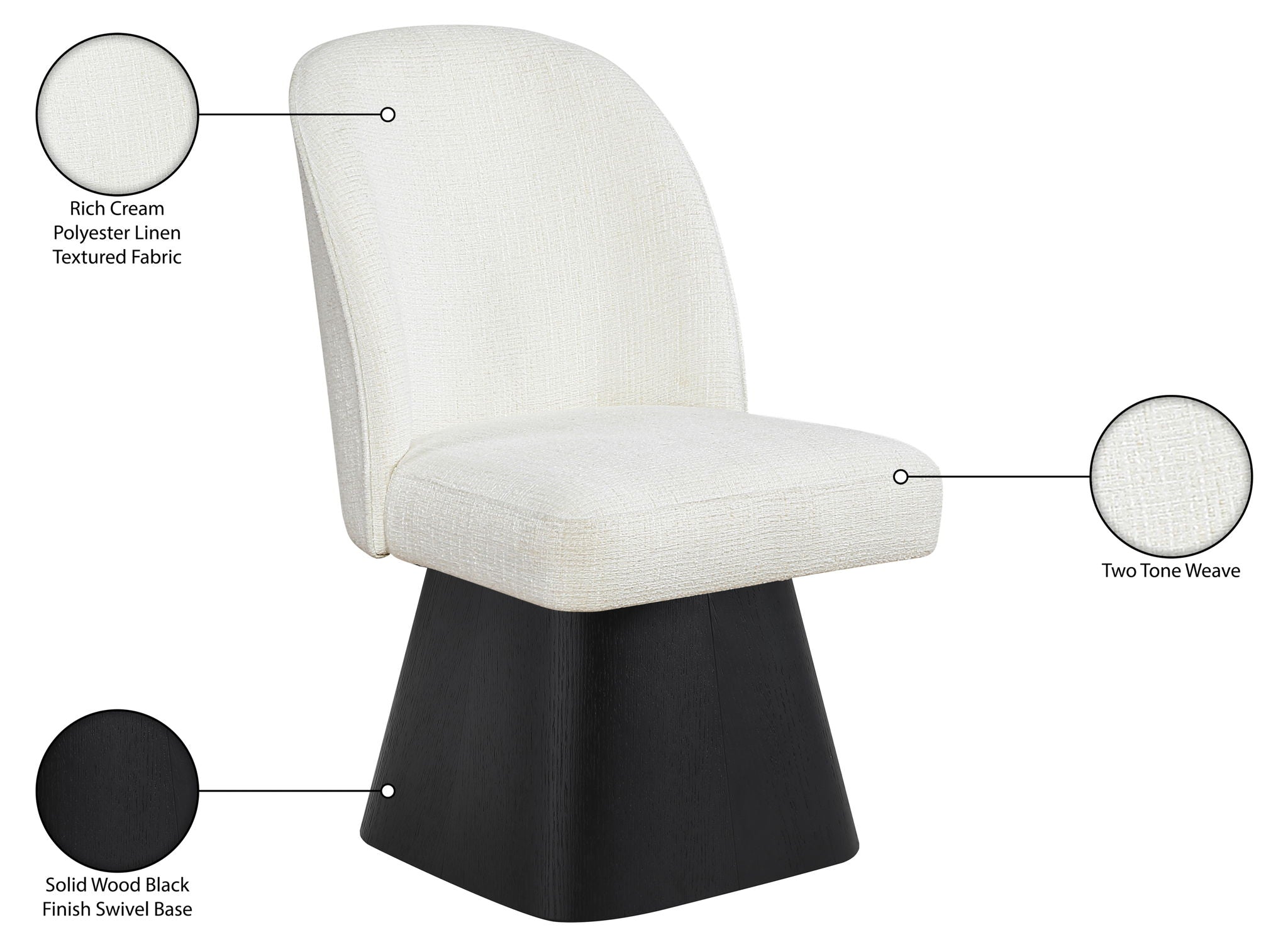 Marlowe - Linen Textured Fabric Upholstered Swivel Dining Side Chair - Stained Black