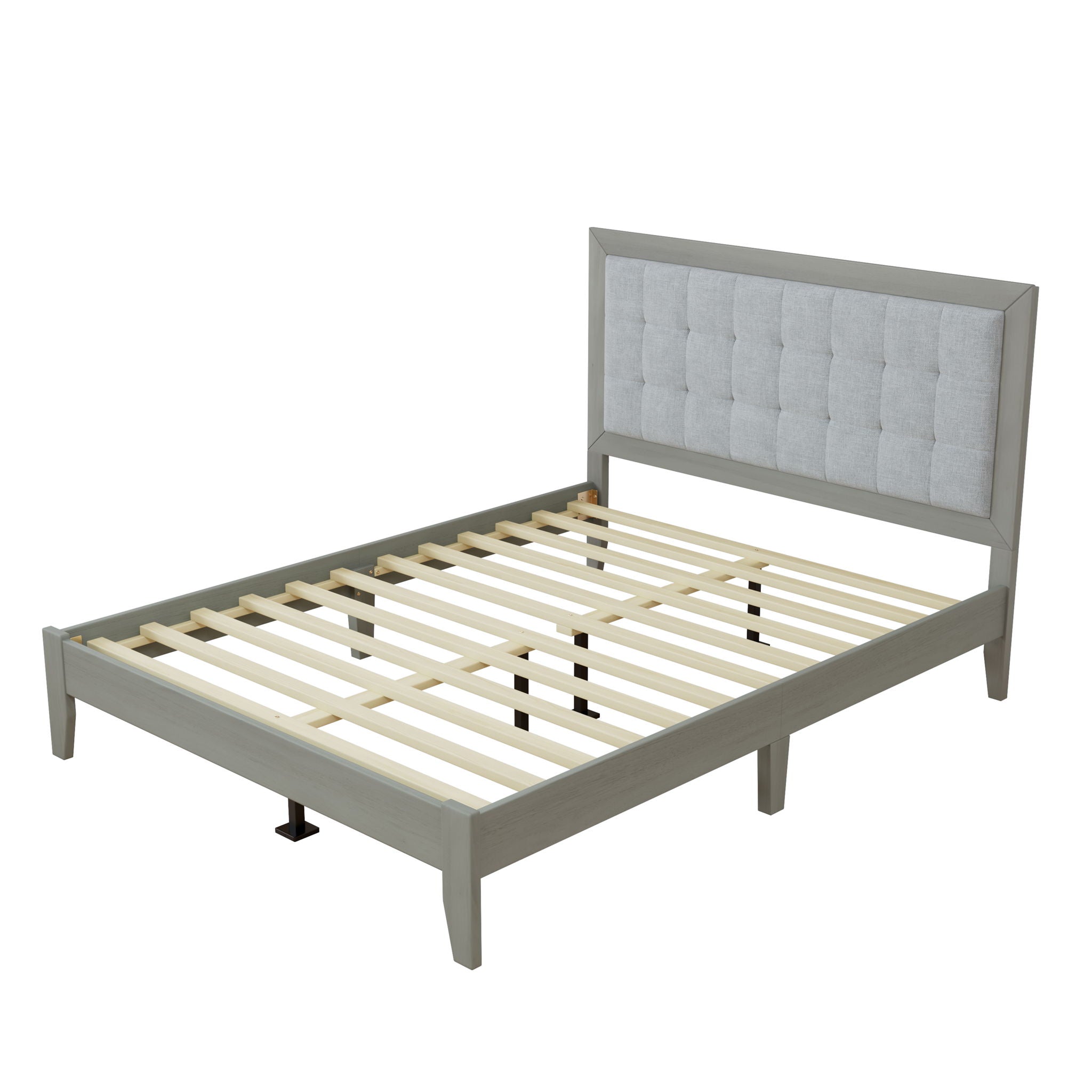 Mid Century Modern Platform Bed With Upholstered Headboard
