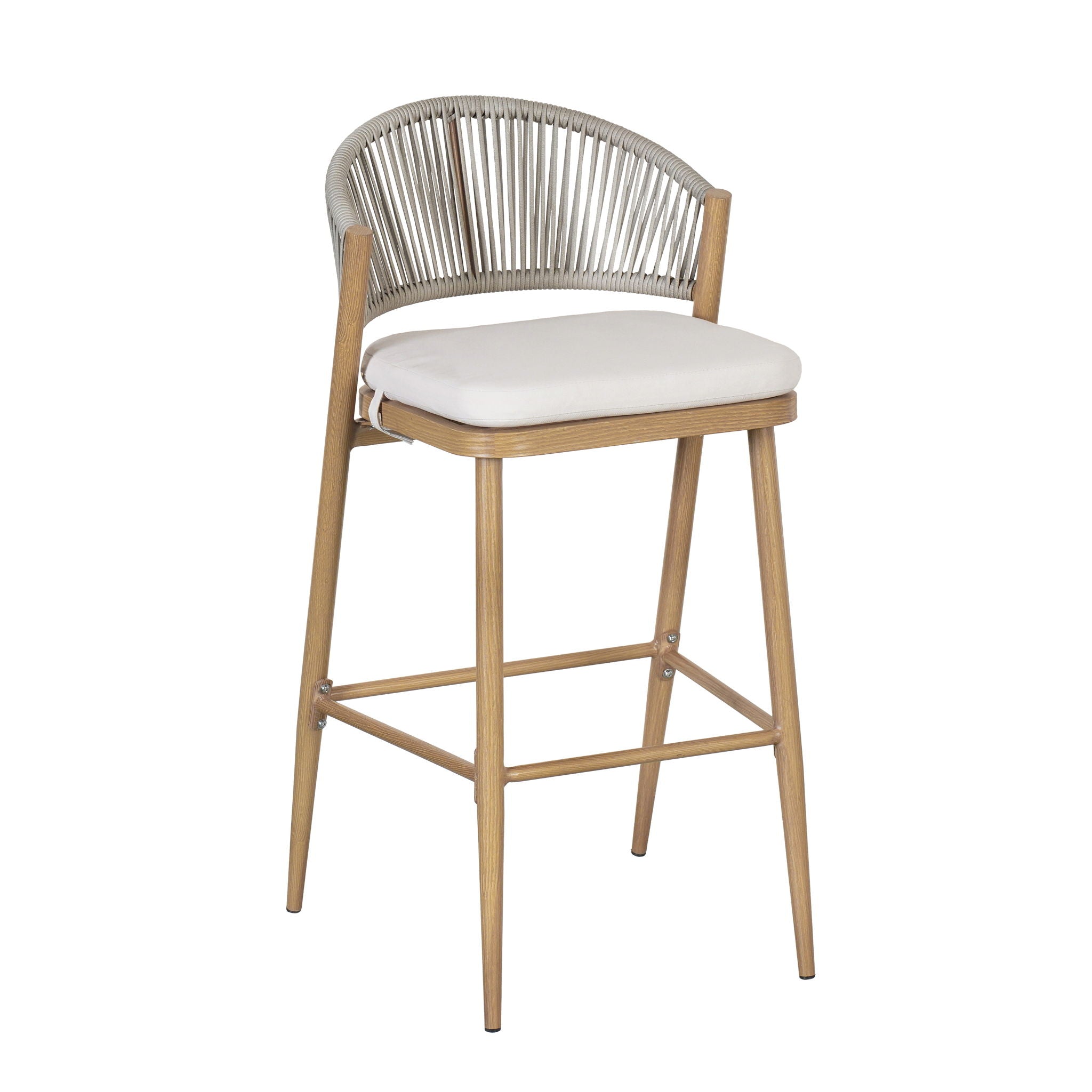 Outdoor Bar Height Metal Frame Counter Stools With Scallop Shaped Backrest & Water Resistant Cushions