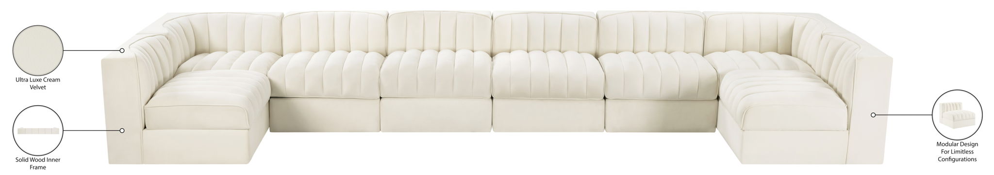 Rummi - Velvet Performance Fabric Upholstered 8 Piece Modular Sectional (With 2 Corner Chairs)