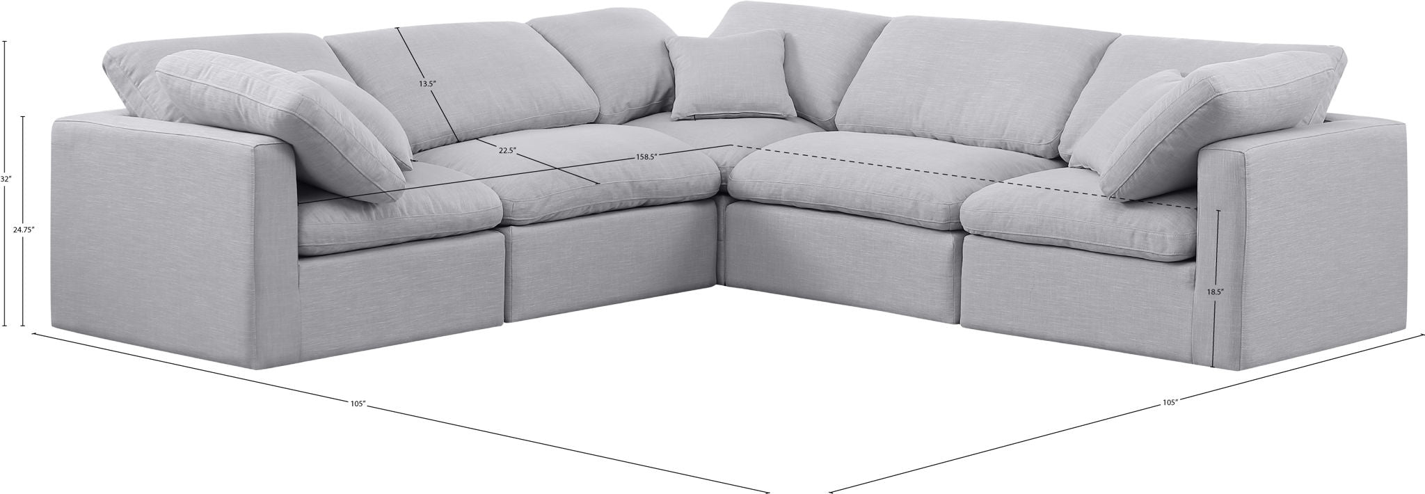 Indulge - Linen 5 Piece Modular Corner Sectional