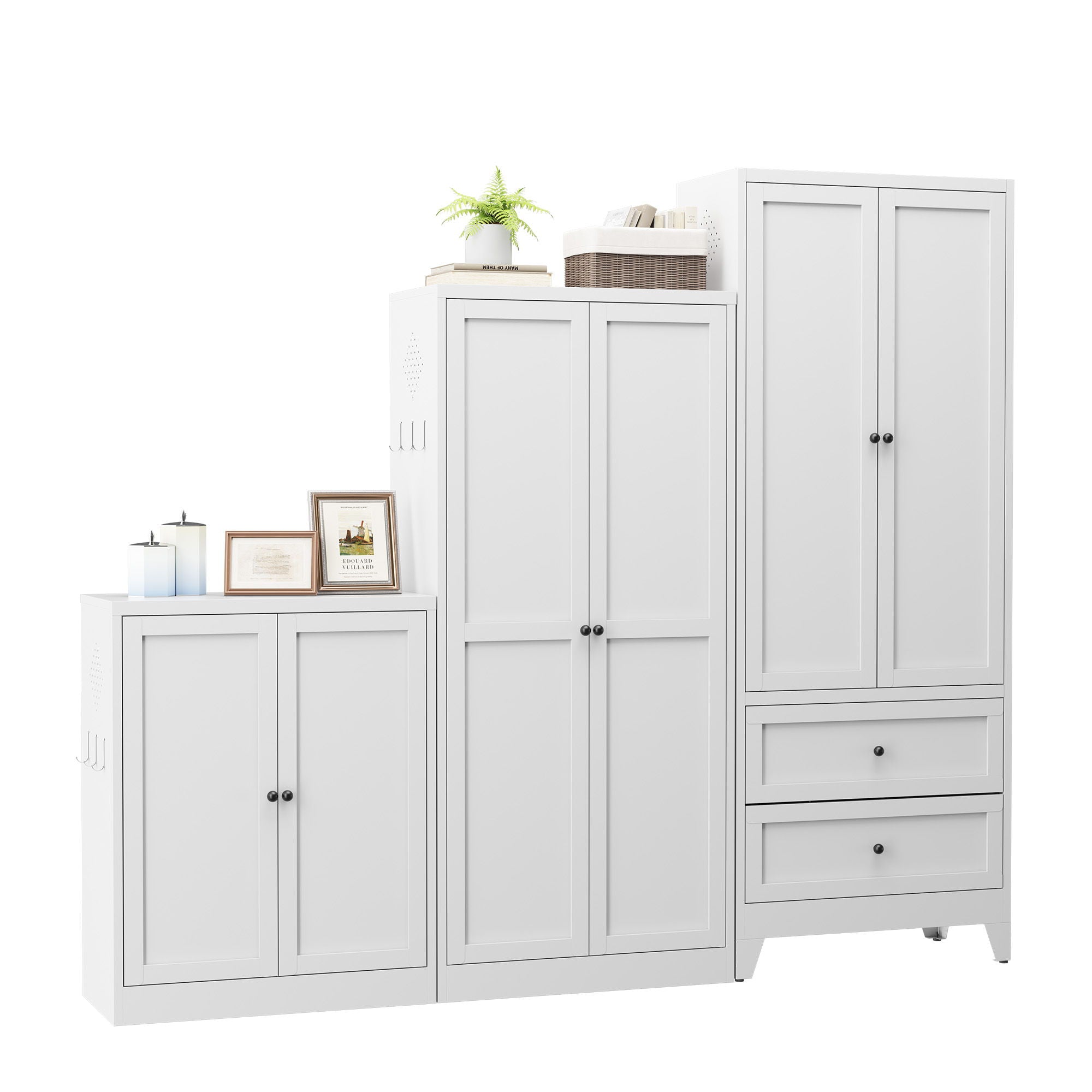 Pantry Cabinet With 2 Drawers, Adjustable Shelves, Freestanding Kitchen Storage Organizer - White