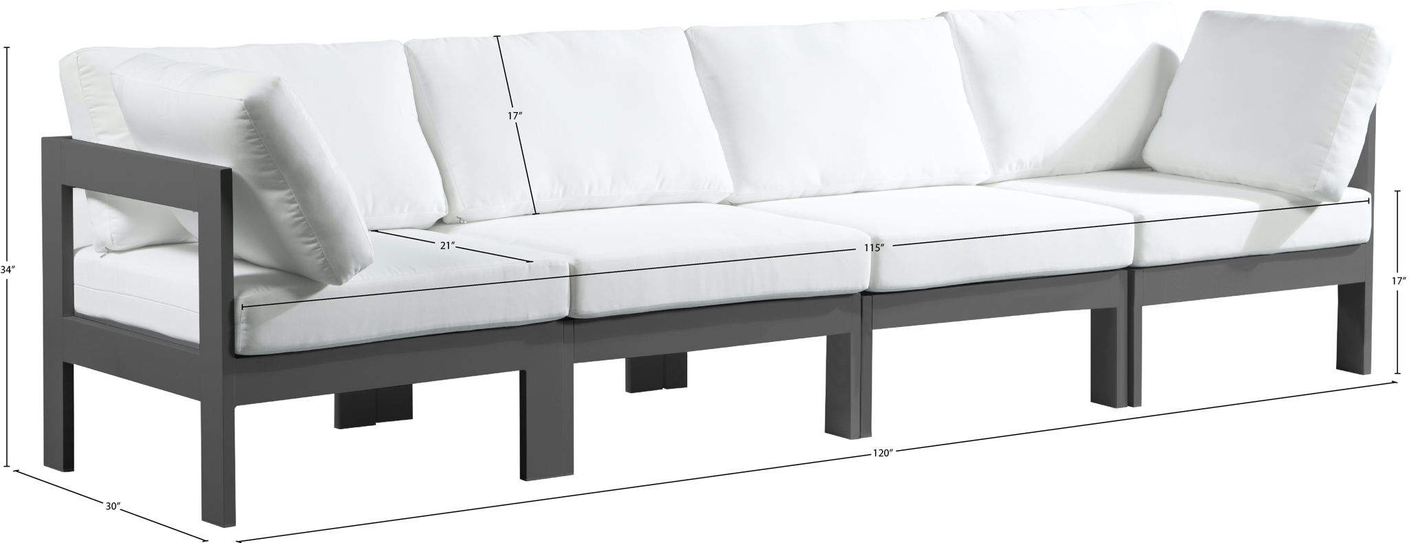 Nizuc - Outdoor Patio 4 Seat Modular Sofa With Gray Frame