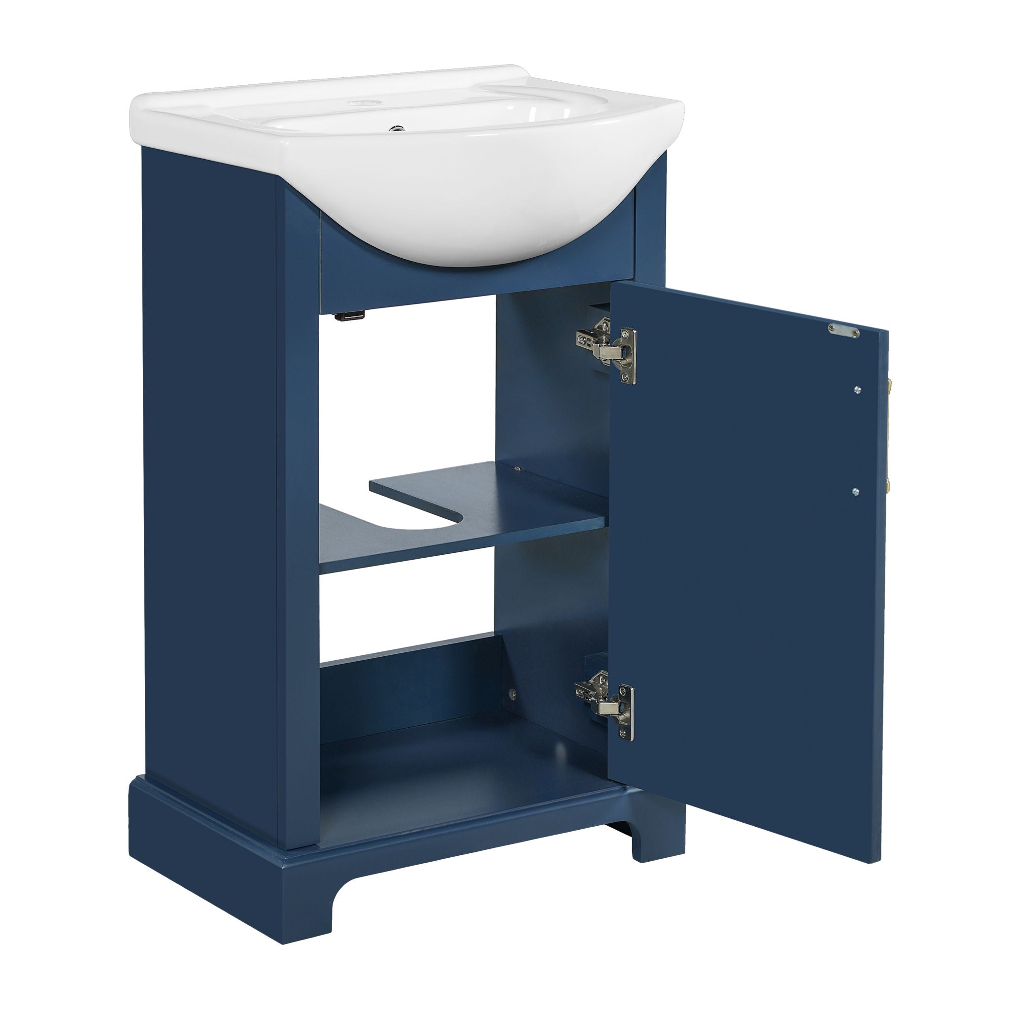 Bathroom Vanity With Bulged Sink, Cabinet, Soft-Close Door, Freestanding Single Unit