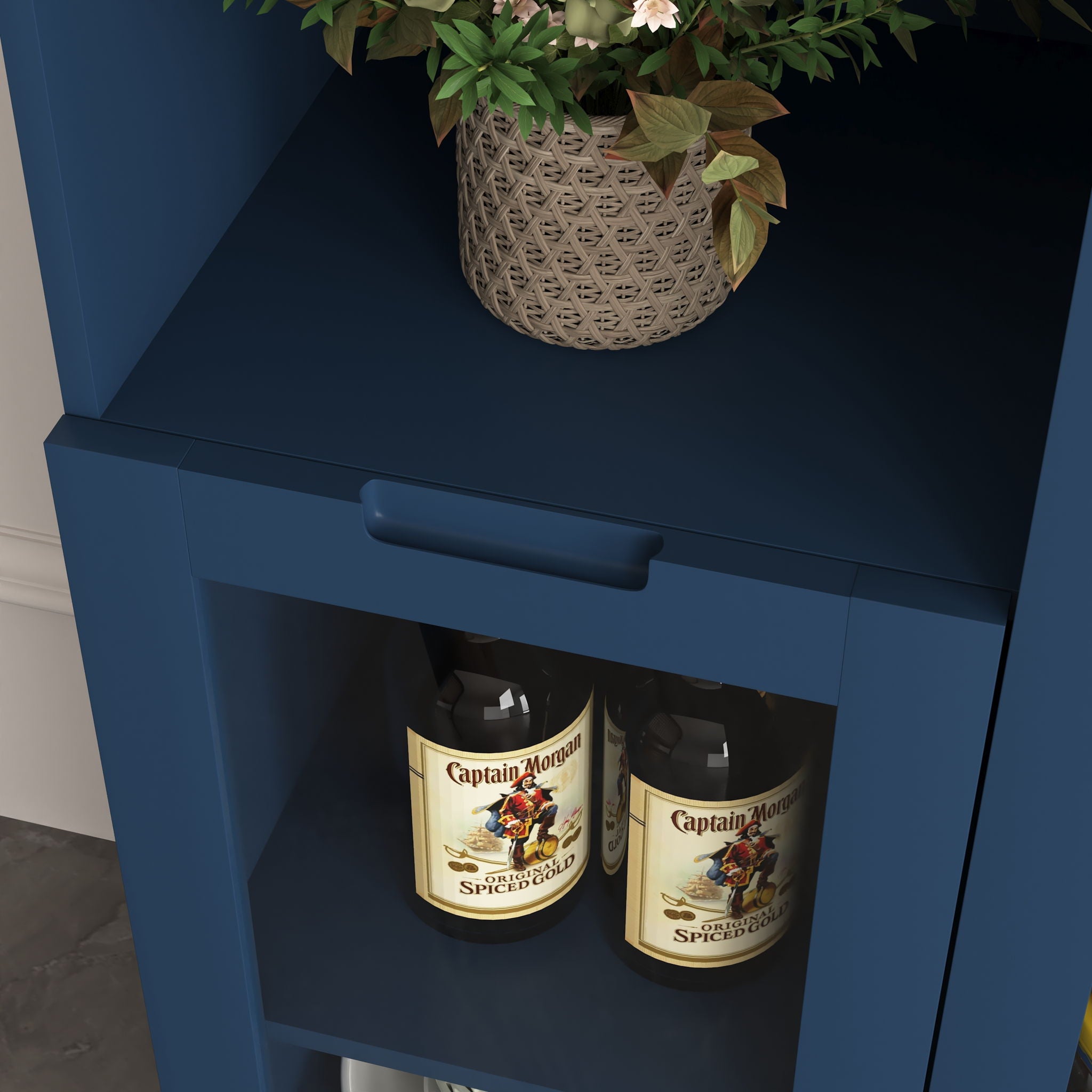 Modern Cabinet With Glass Doors And Drawer