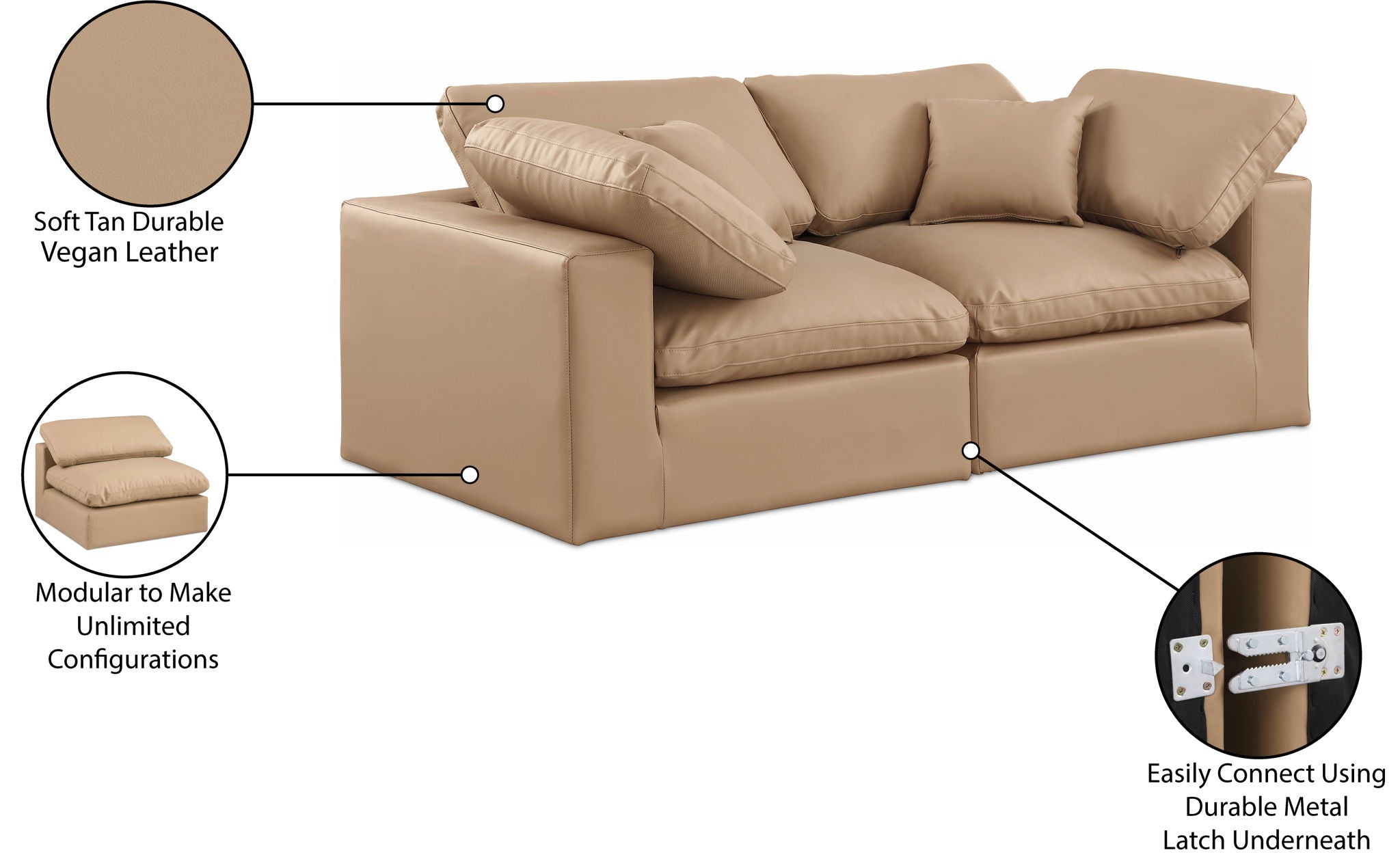 Comfy - Faux Leather Modular Sofa 2 Pieces - Tan