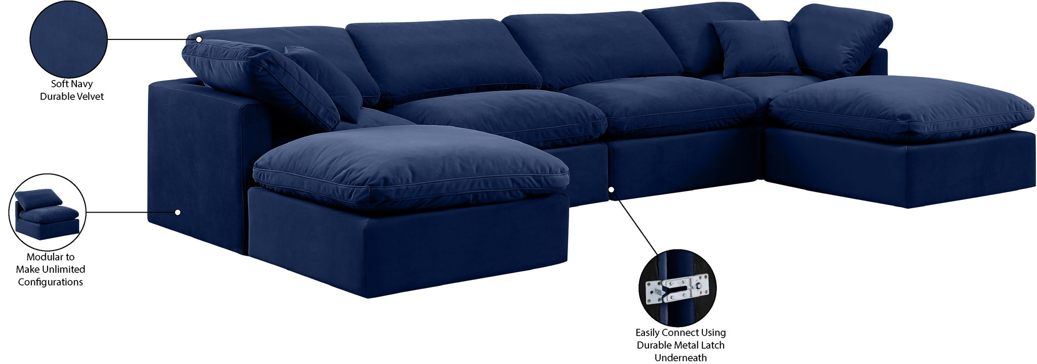 Indulge - Velvet 6 Piece Modular Double Chaise Sectional