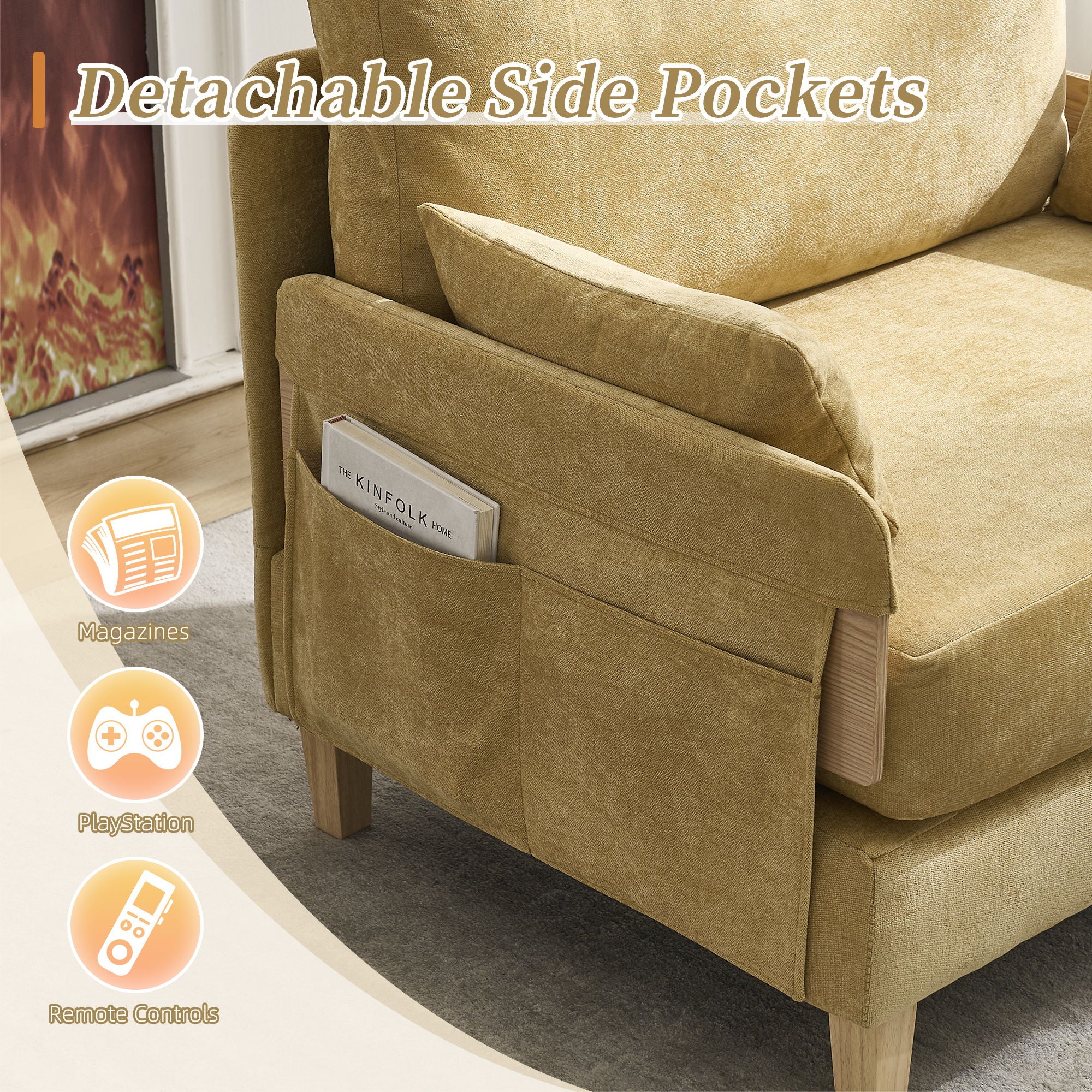 Mid Century Modern Foldable Sofa Bed, 3 In 1 Convertible Sleeper With 3 Pillows