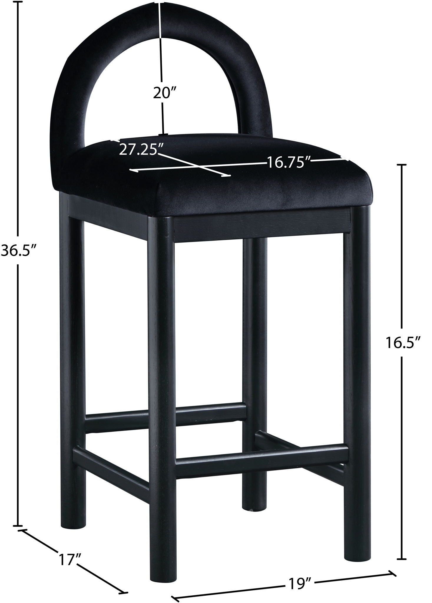 Conrad - Velvet Counter Stool With Black Legs