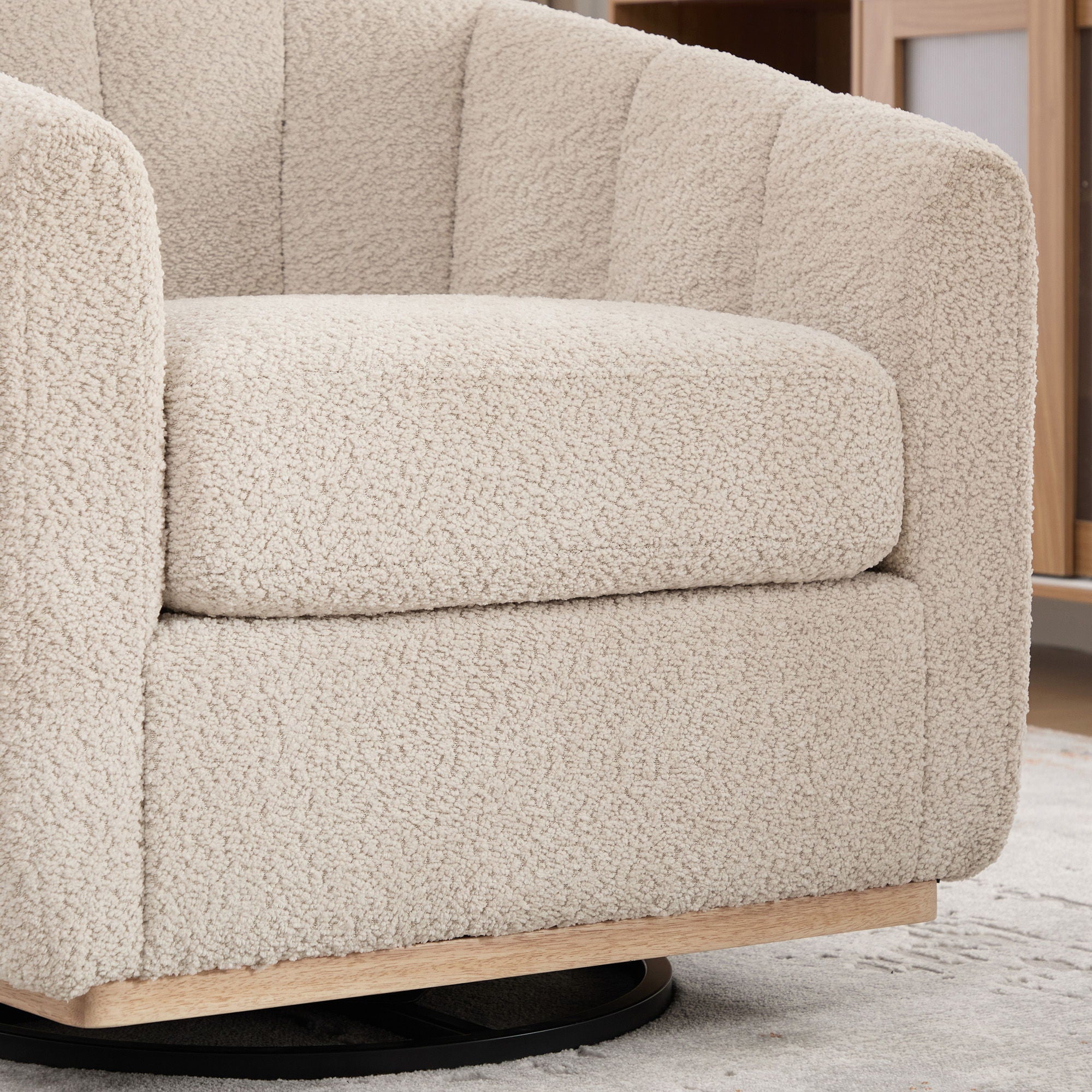 Swivel Upholstered Barrel Chair With Metal Base
