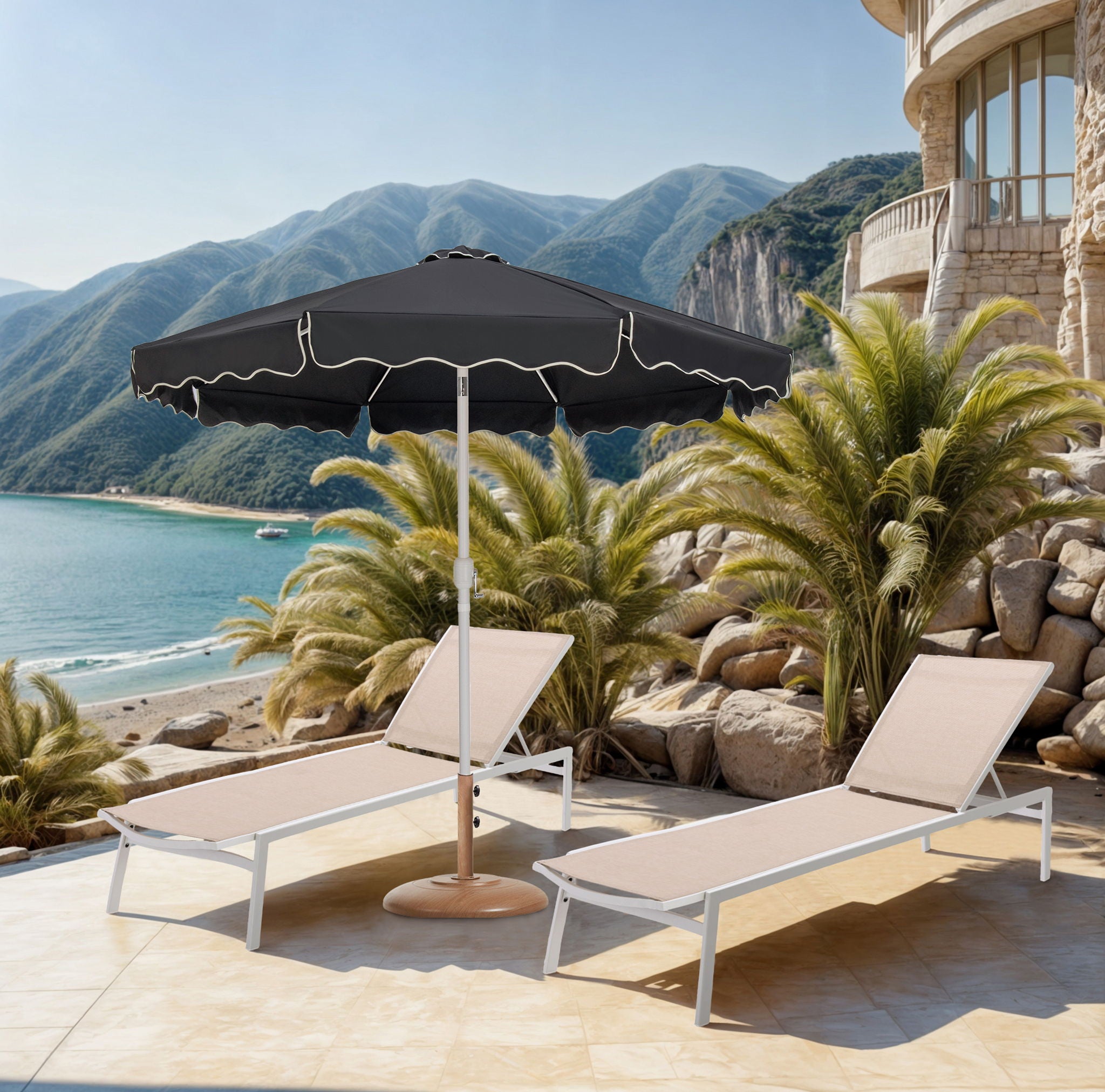 Amalfi - Patio Umbrella - Light Brown Base / White Pole