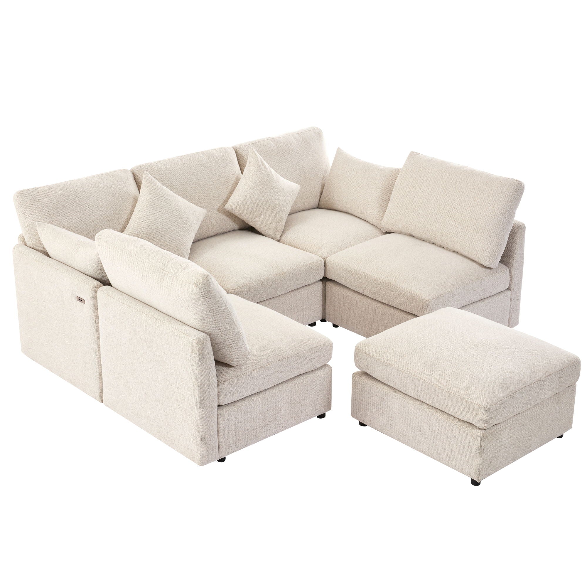 Sectional Sofa Modular U-Shaped With Ottoman & USB Ports