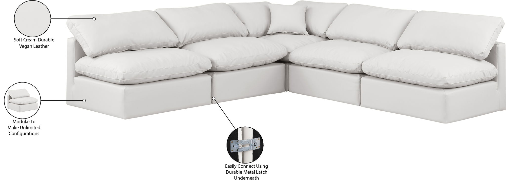 Indulge - Faux Leather 5 Piece Modular Corner Armless Sectional